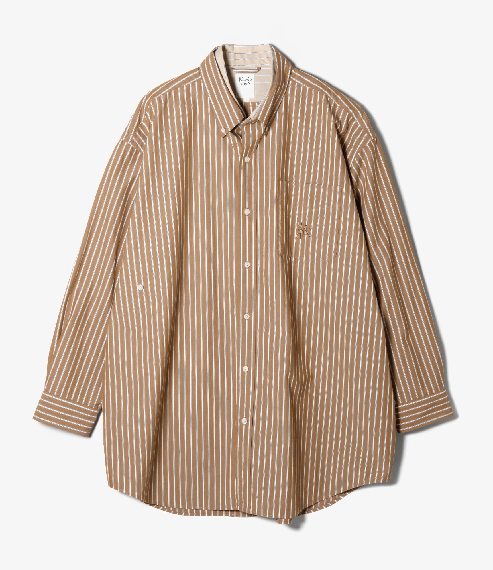 Women's Double Layer Button-down Shirt Dress - Beige - Stripe