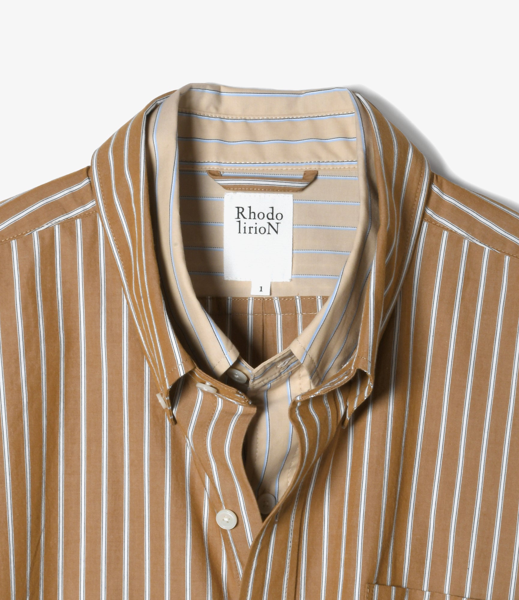 Women's Double Layer Button-down Shirt Dress - Beige - Stripe