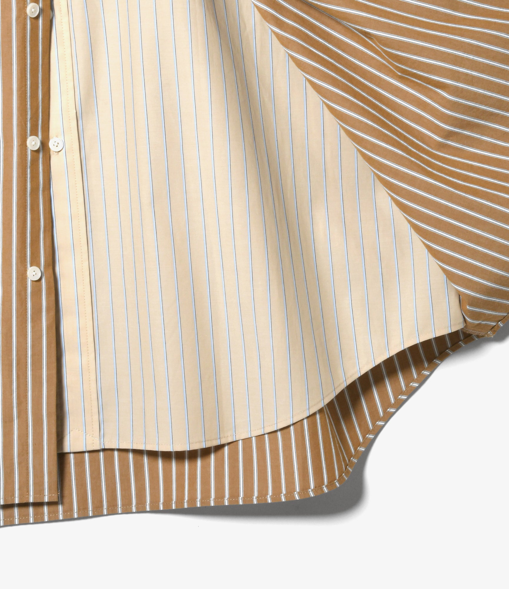 Women's Double Layer Button-down Shirt Dress - Beige - Stripe