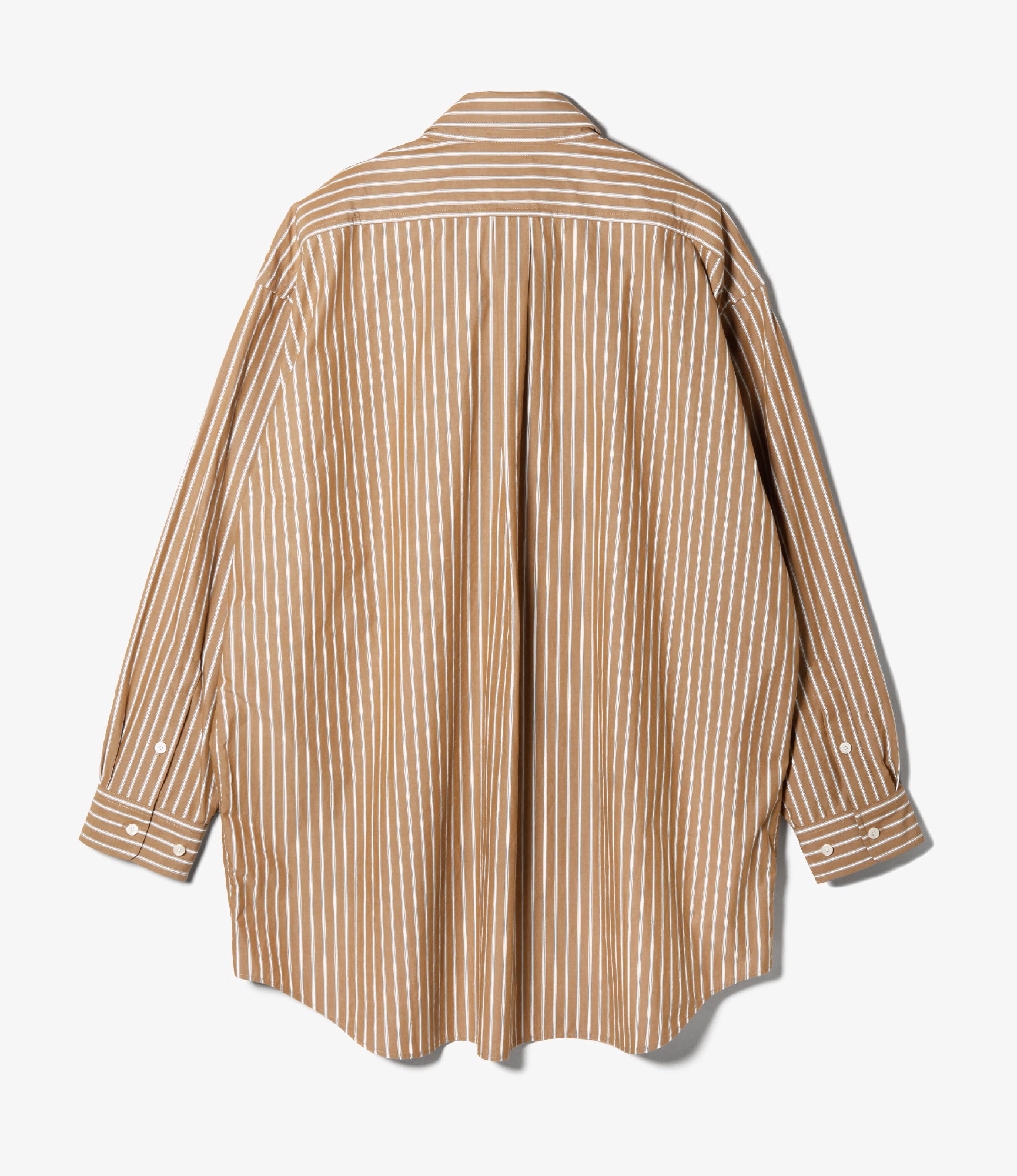 Women's Double Layer Button-down Shirt Dress - Beige - Stripe