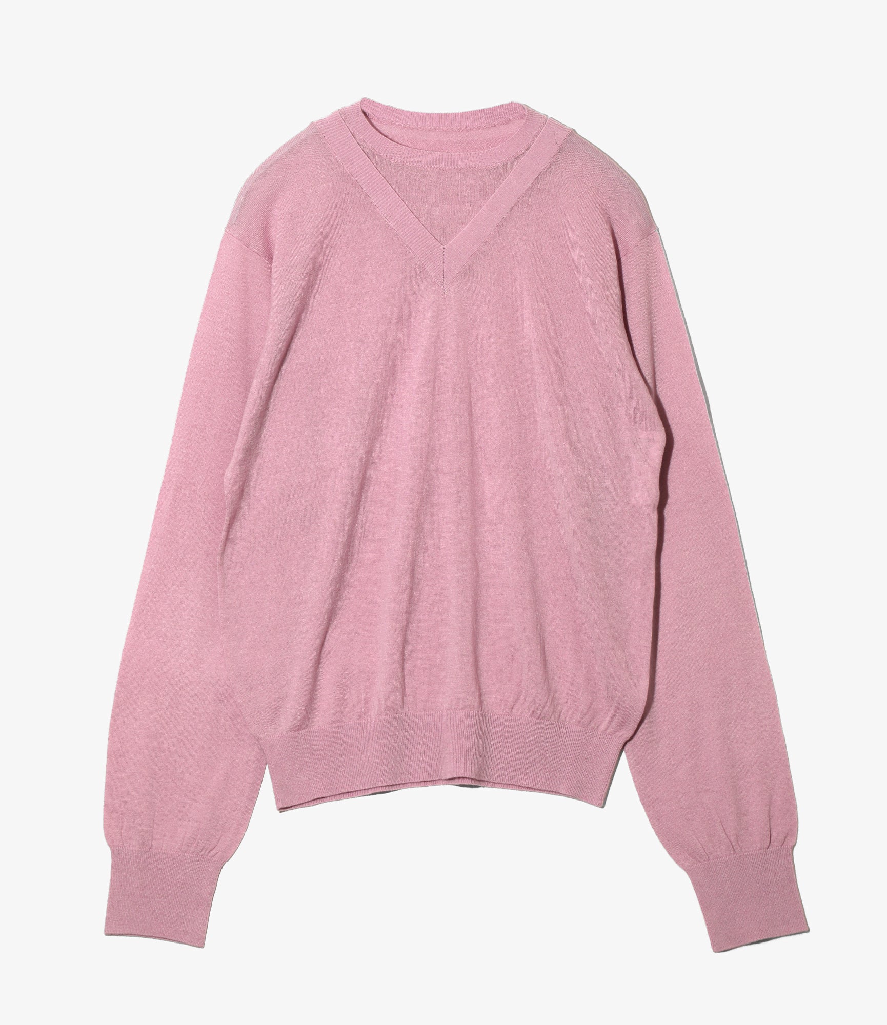Women's Faux-layered Sweater - Pink - Fine Gauge Knit