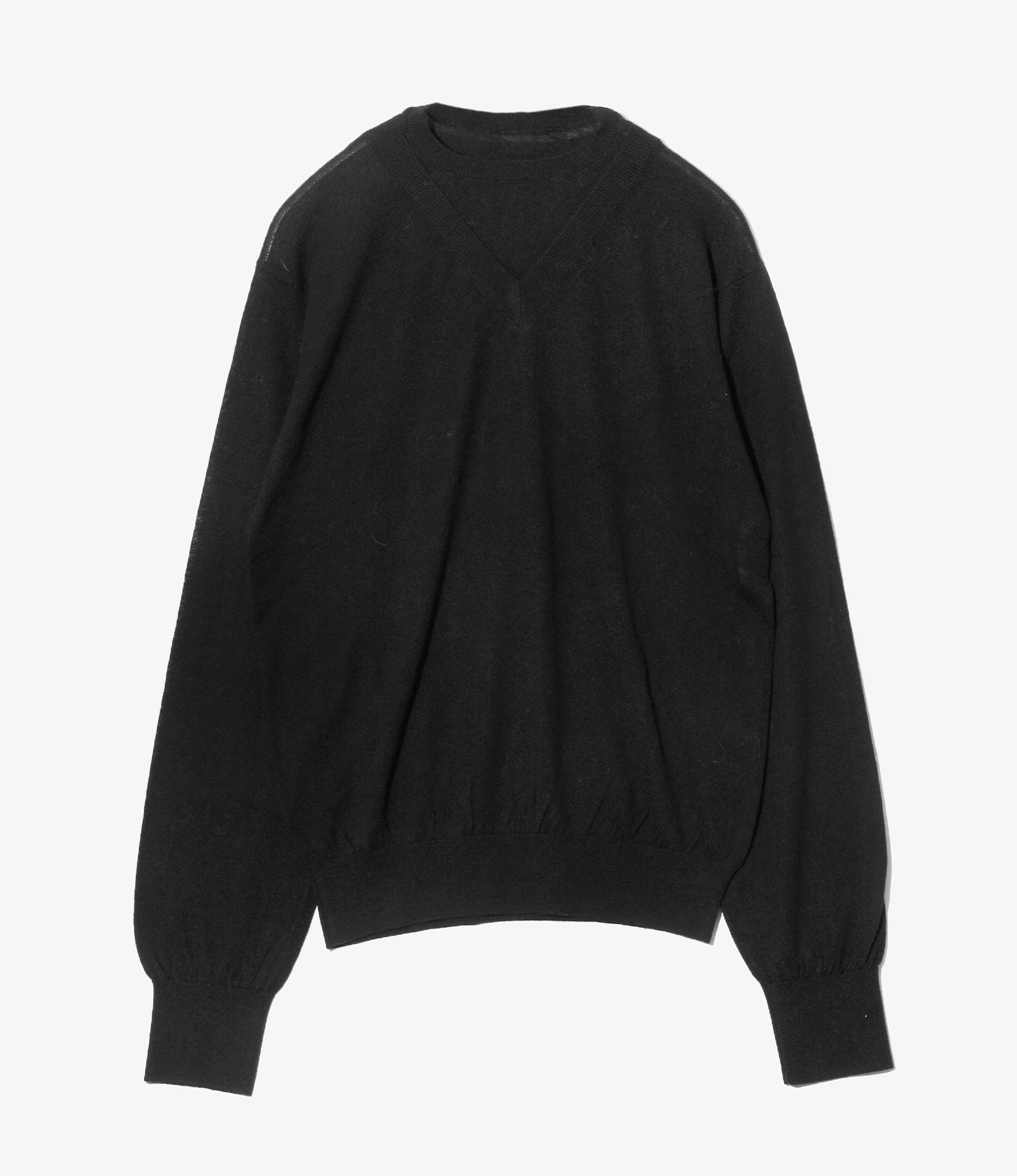 Women's Faux-layered Sweater - Black - Fine Gauge Knit