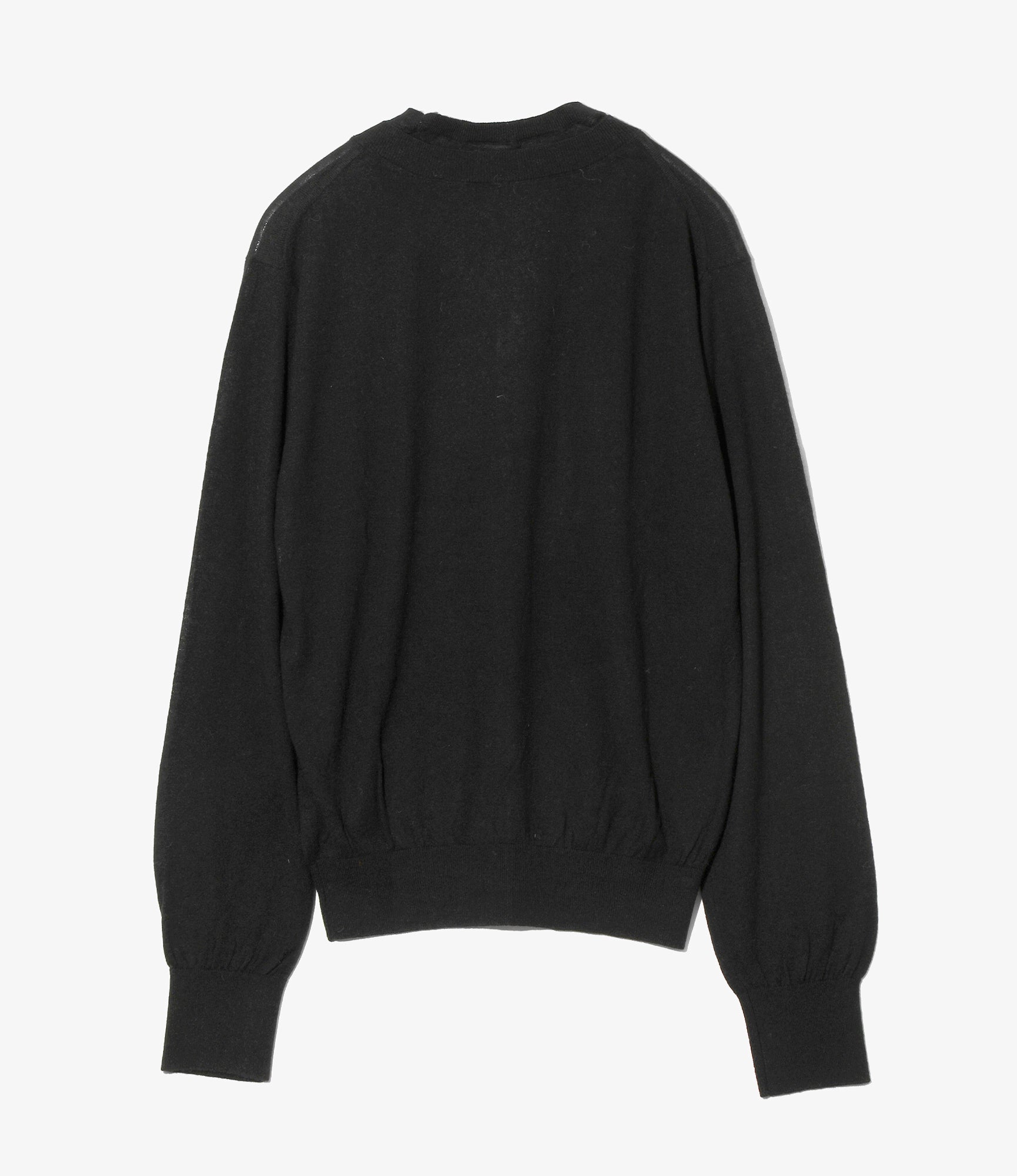 Women's Faux-layered Sweater - Black - Fine Gauge Knit