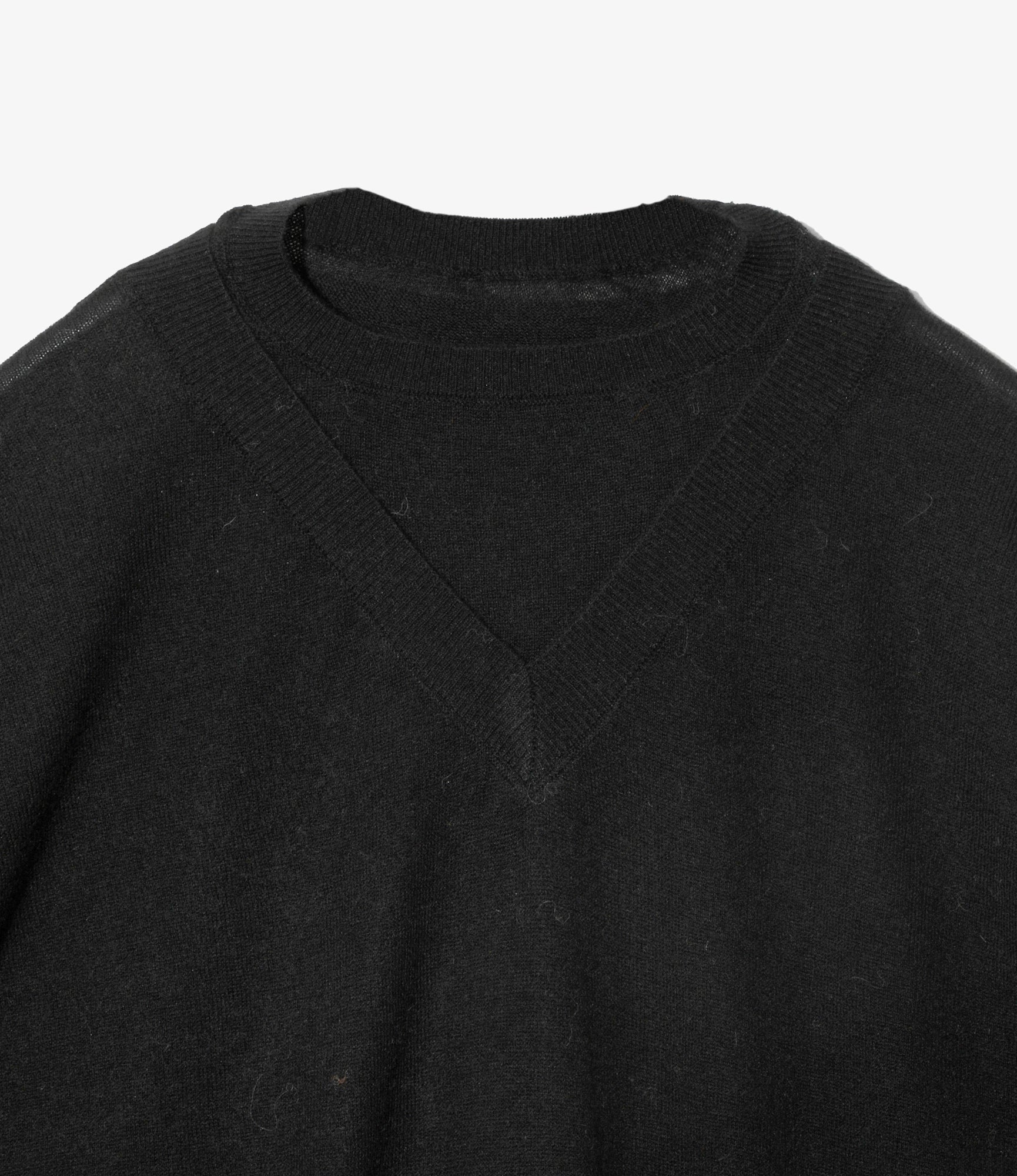 Women's Faux-layered Sweater - Black - Fine Gauge Knit