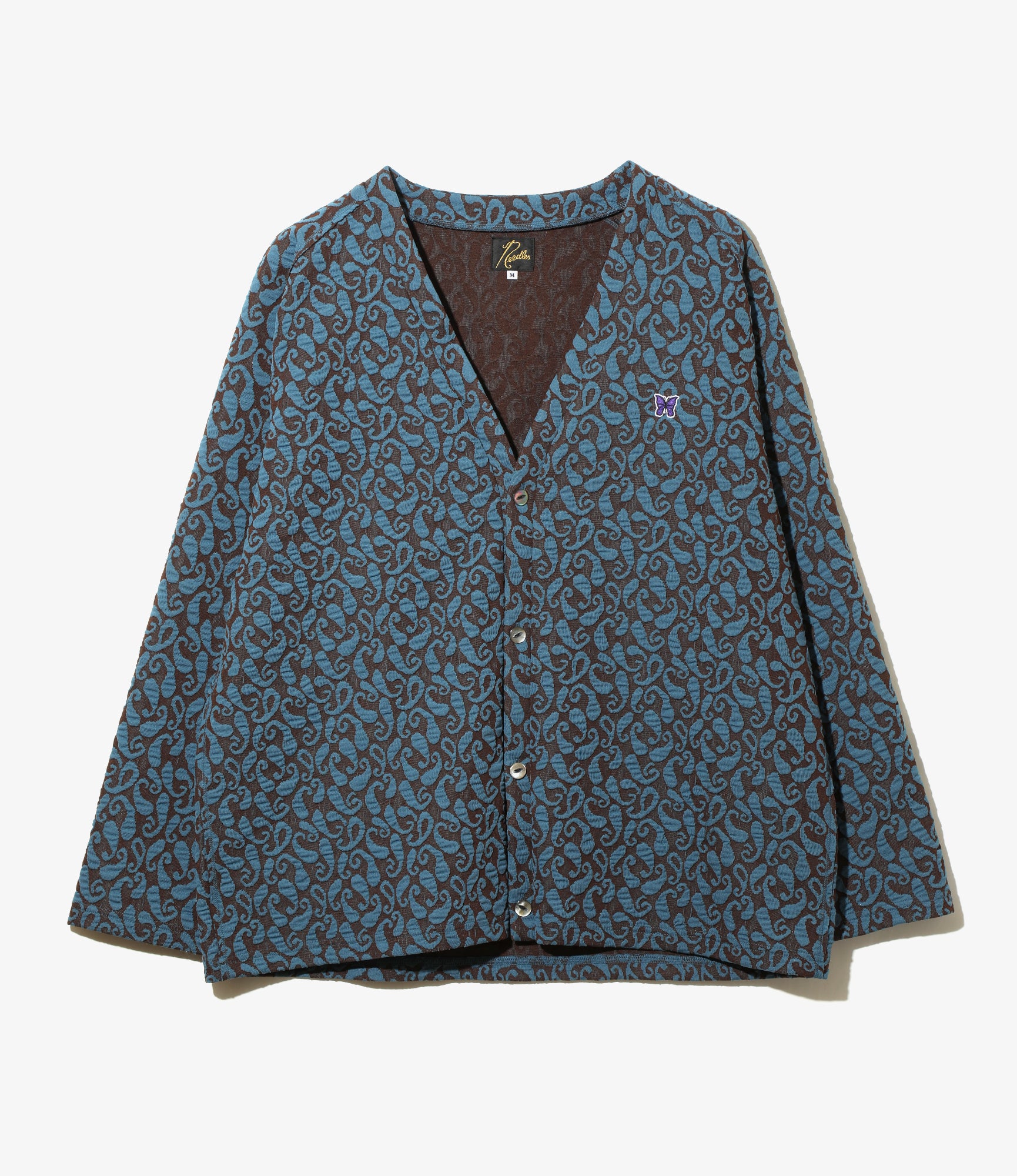 V Neck Cardigan - Blue/Brown - Poly Jq. / Paisley