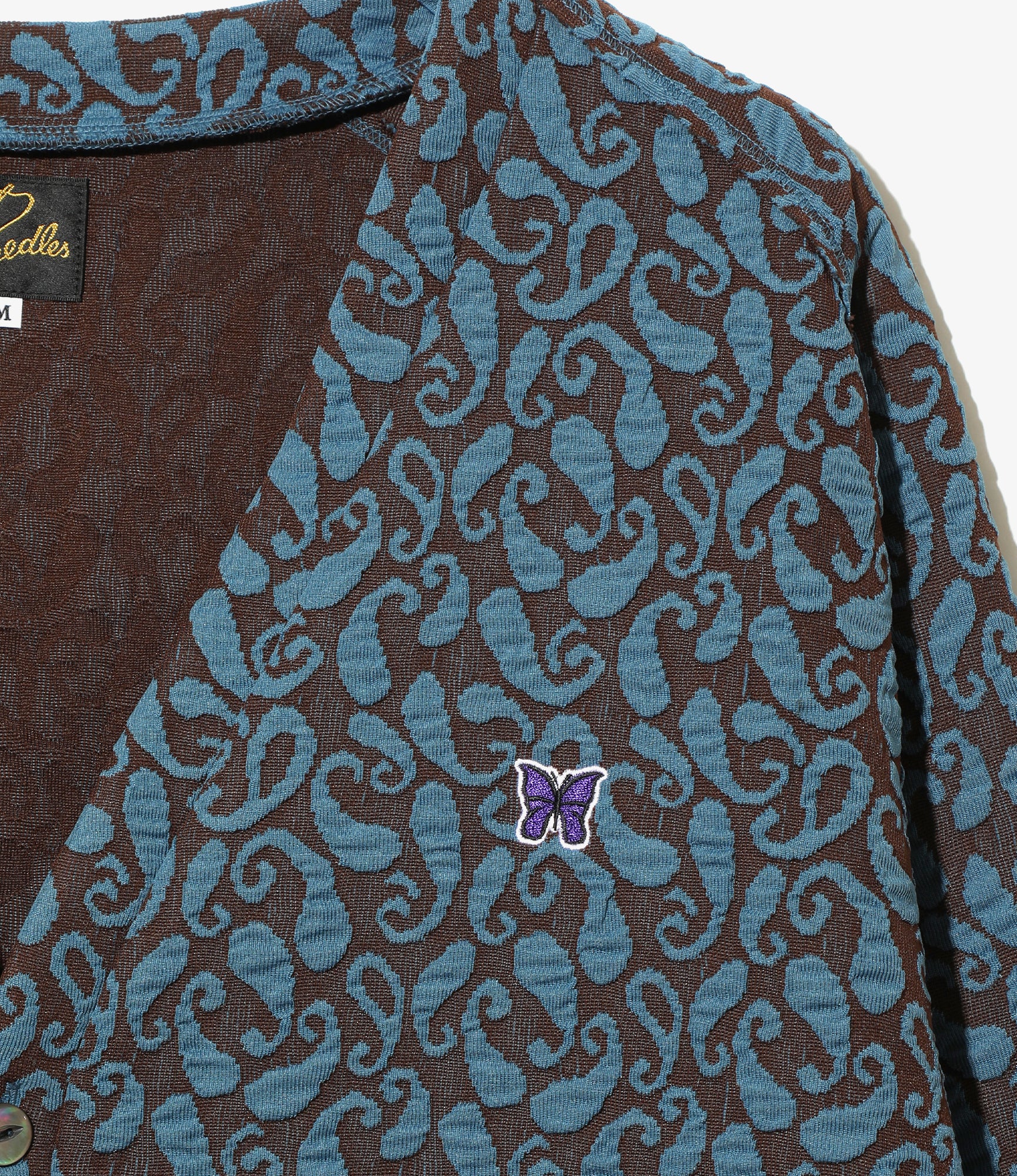 V Neck Cardigan - Blue/Brown - Poly Jq. / Paisley