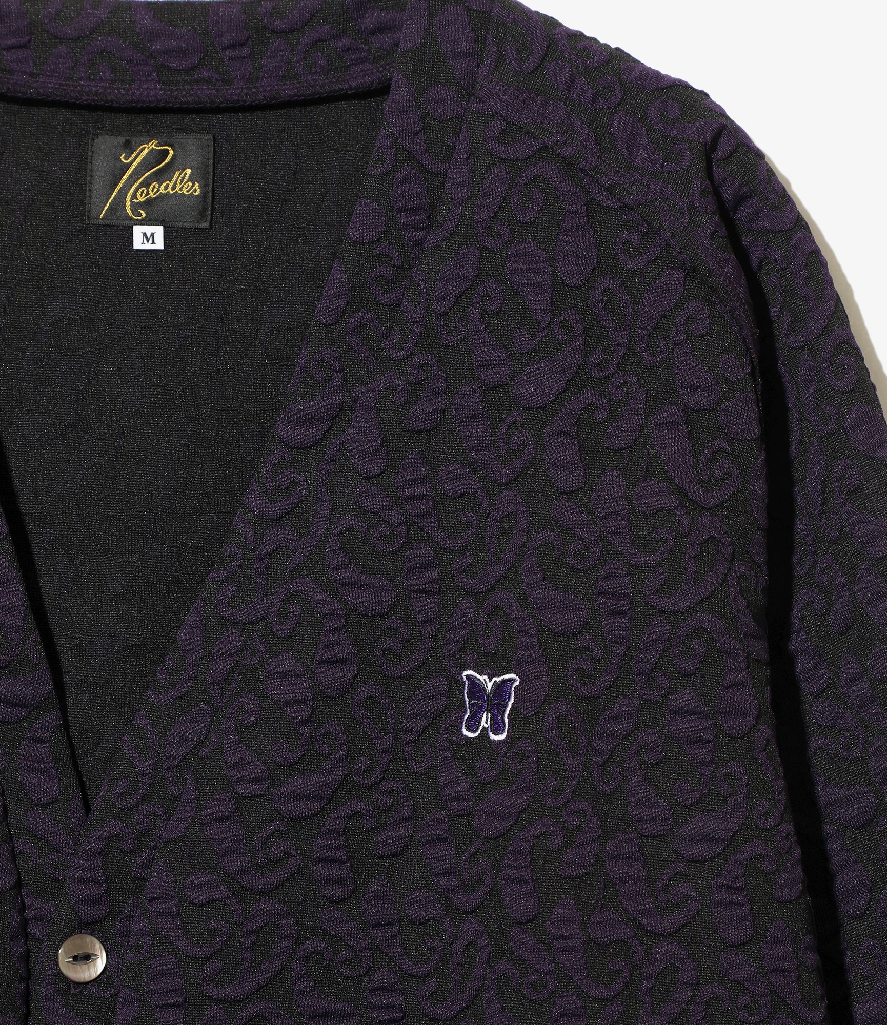 V Neck Cardigan - Purple/Black - Poly Jq. / Paisley