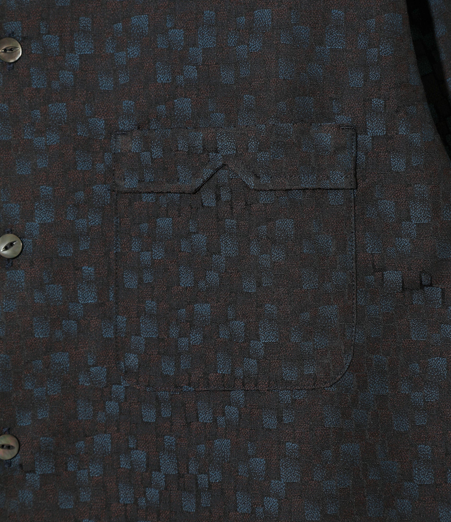 Open Collar Shirt - Blue - Tile Pattern Jacquard