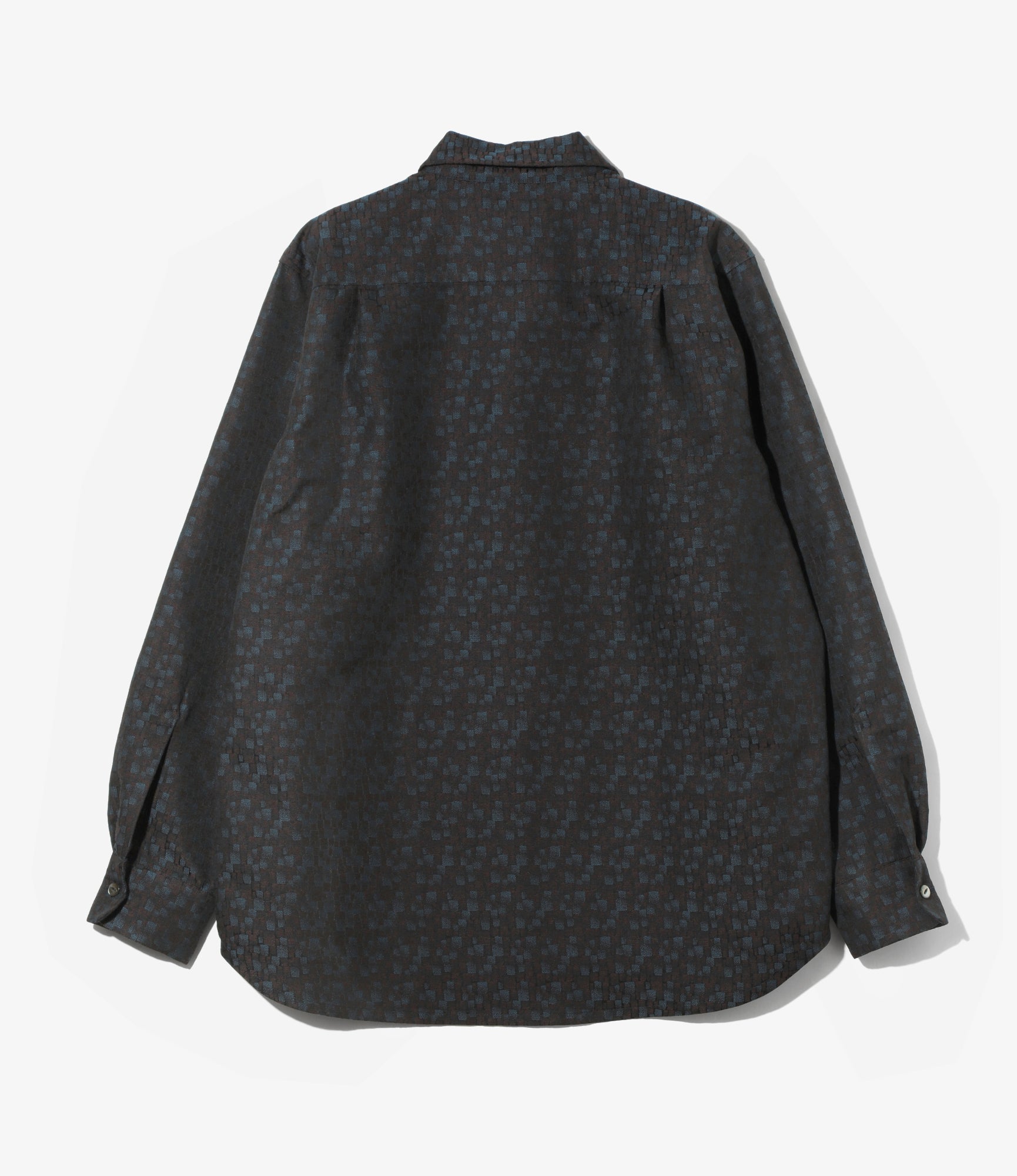 Open Collar Shirt - Blue - Tile Pattern Jacquard