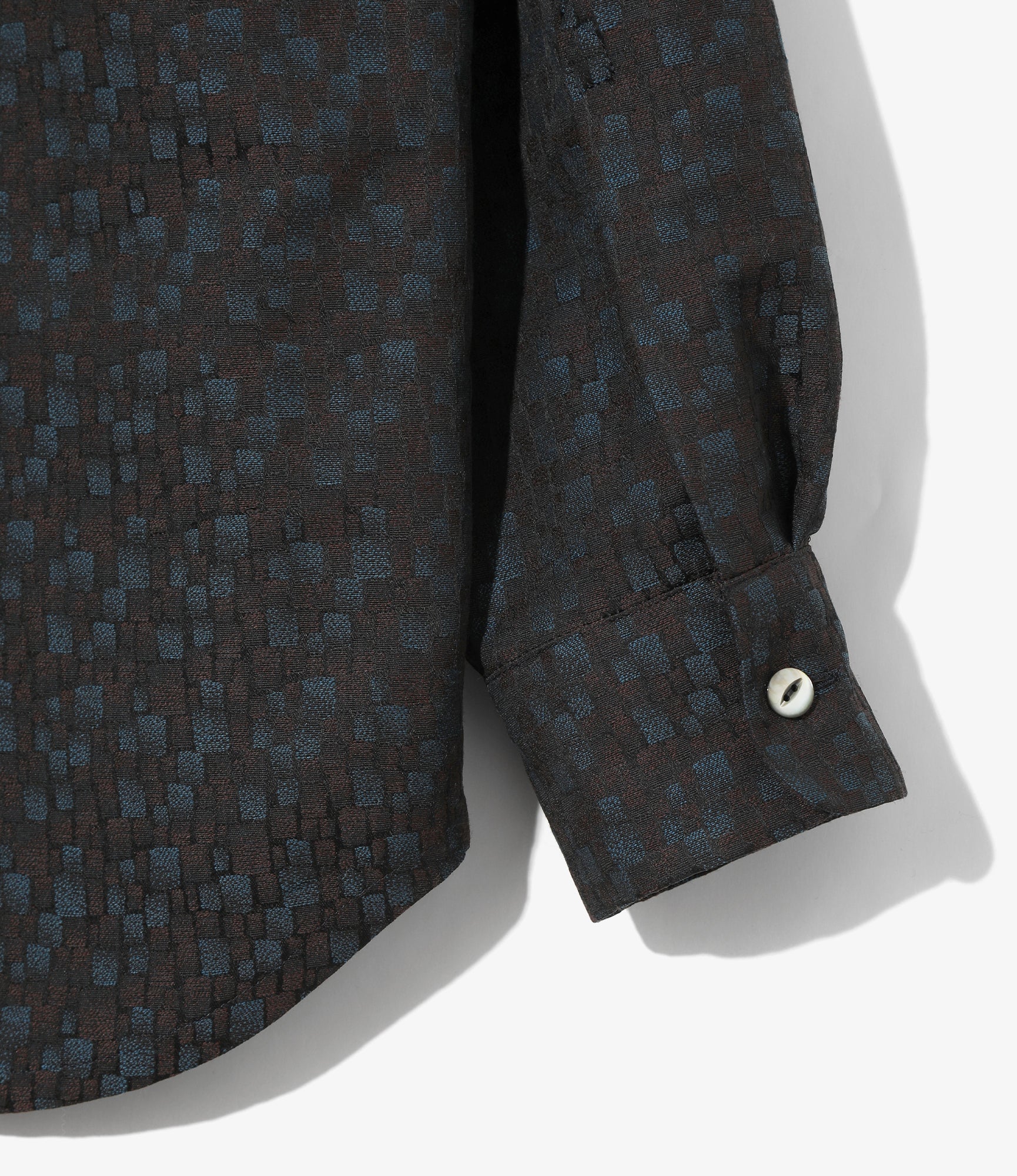 Open Collar Shirt - Blue - Tile Pattern Jacquard