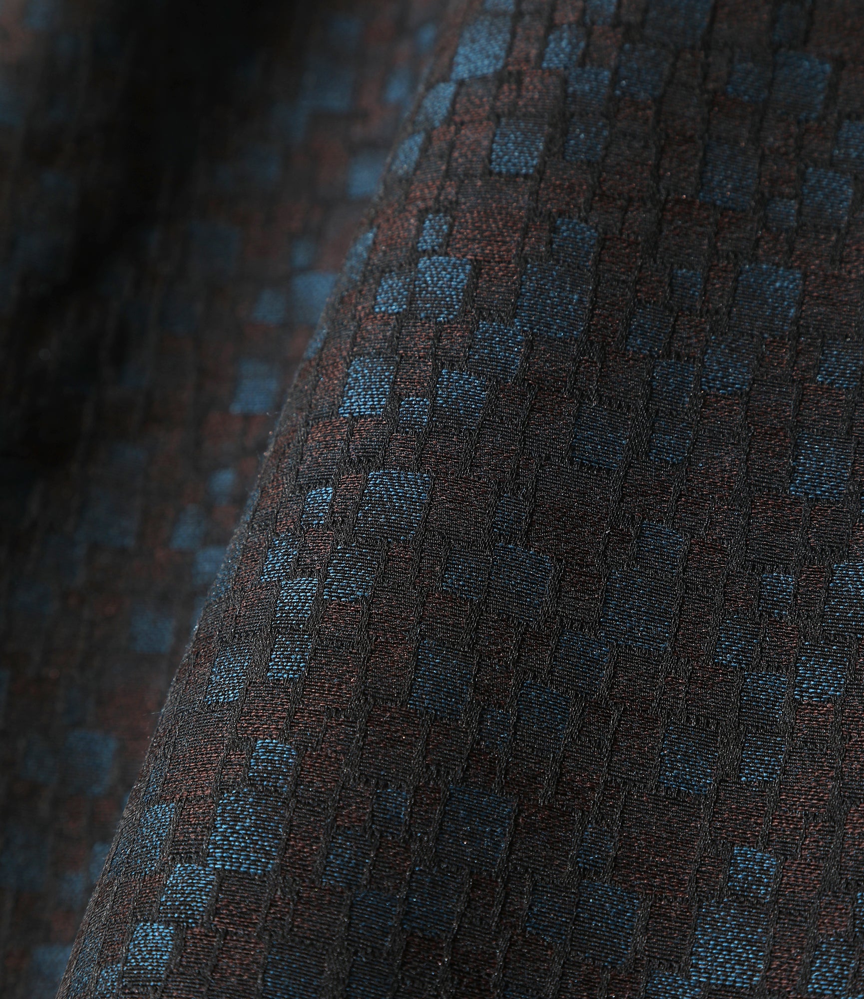 Open Collar Shirt - Blue - Tile Pattern Jacquard