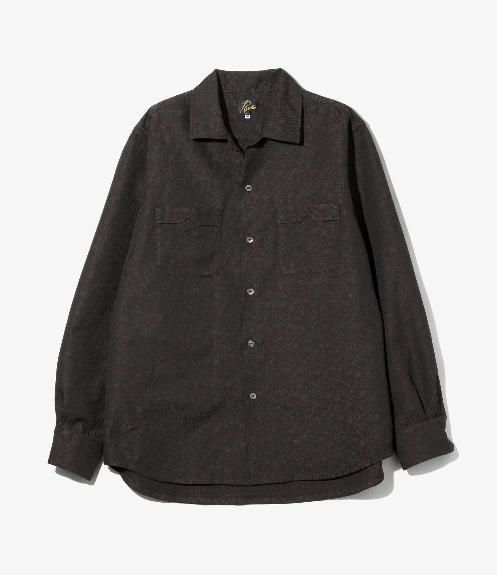 Open Collar Shirt - Bordeaux - Tile Pattern Jacquard