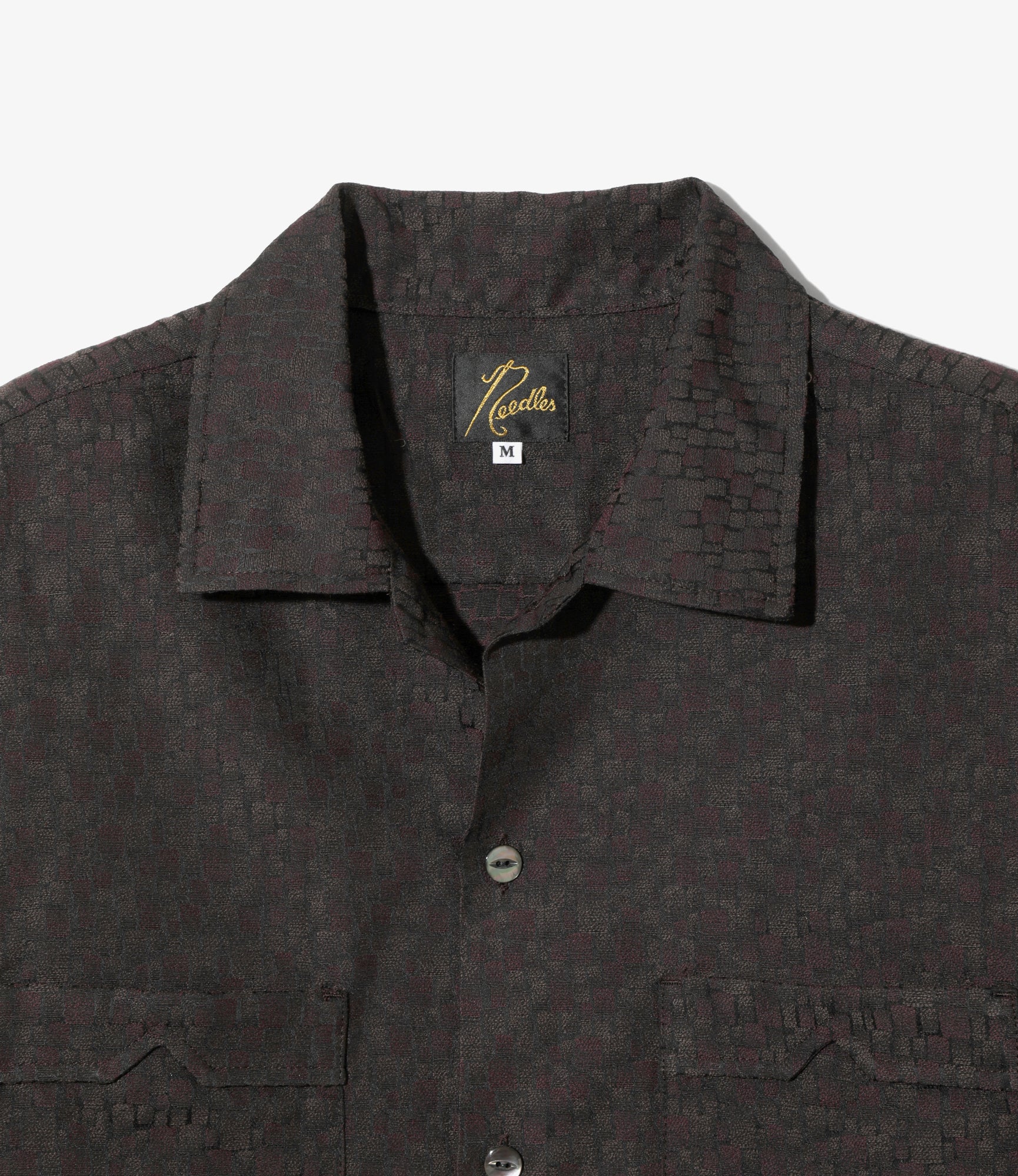 Open Collar Shirt - Bordeaux - Tile Pattern Jacquard