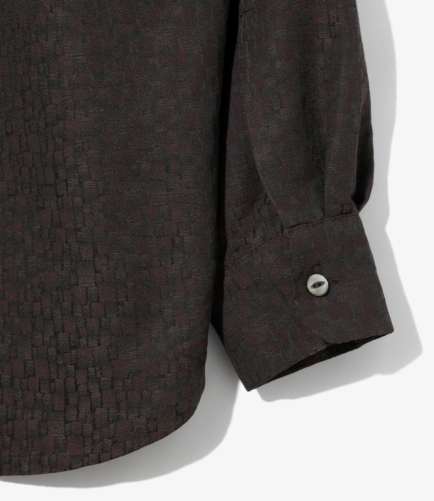 Open Collar Shirt - Bordeaux - Tile Pattern Jacquard