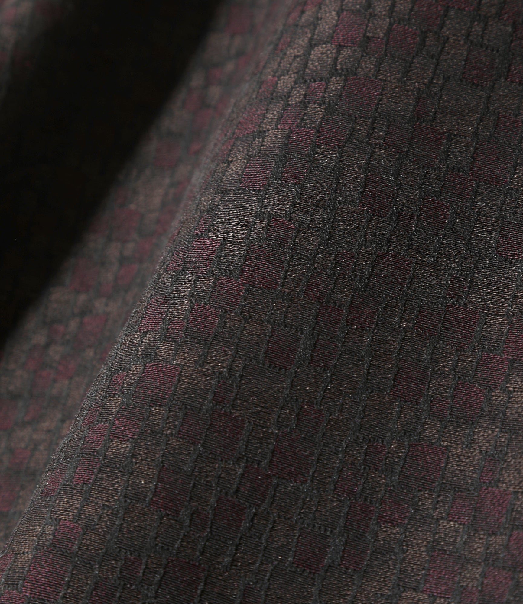 Open Collar Shirt - Bordeaux - Tile Pattern Jacquard