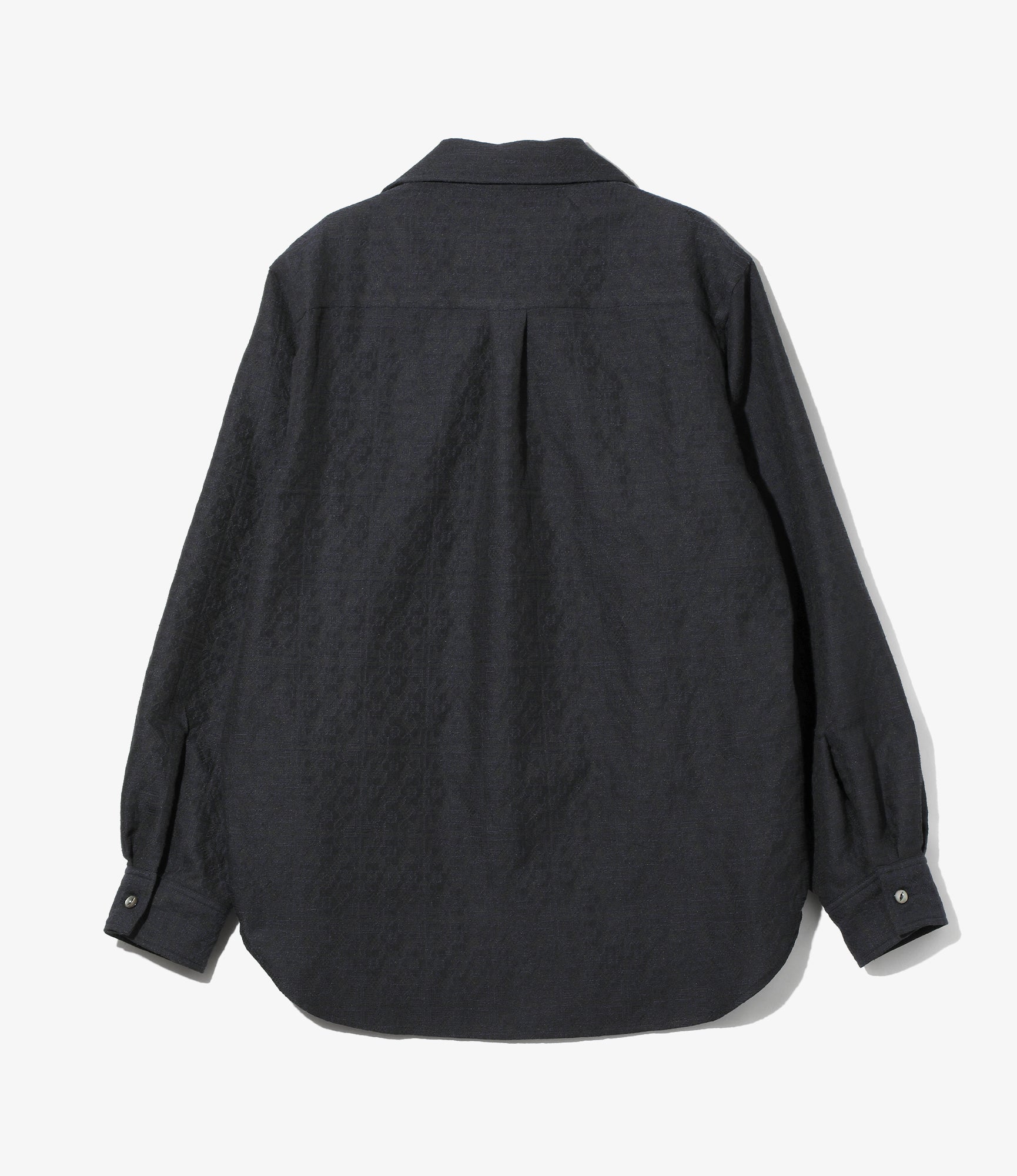 Pin-Tuck Collar Shirt - Navy - Geometric Jacquard