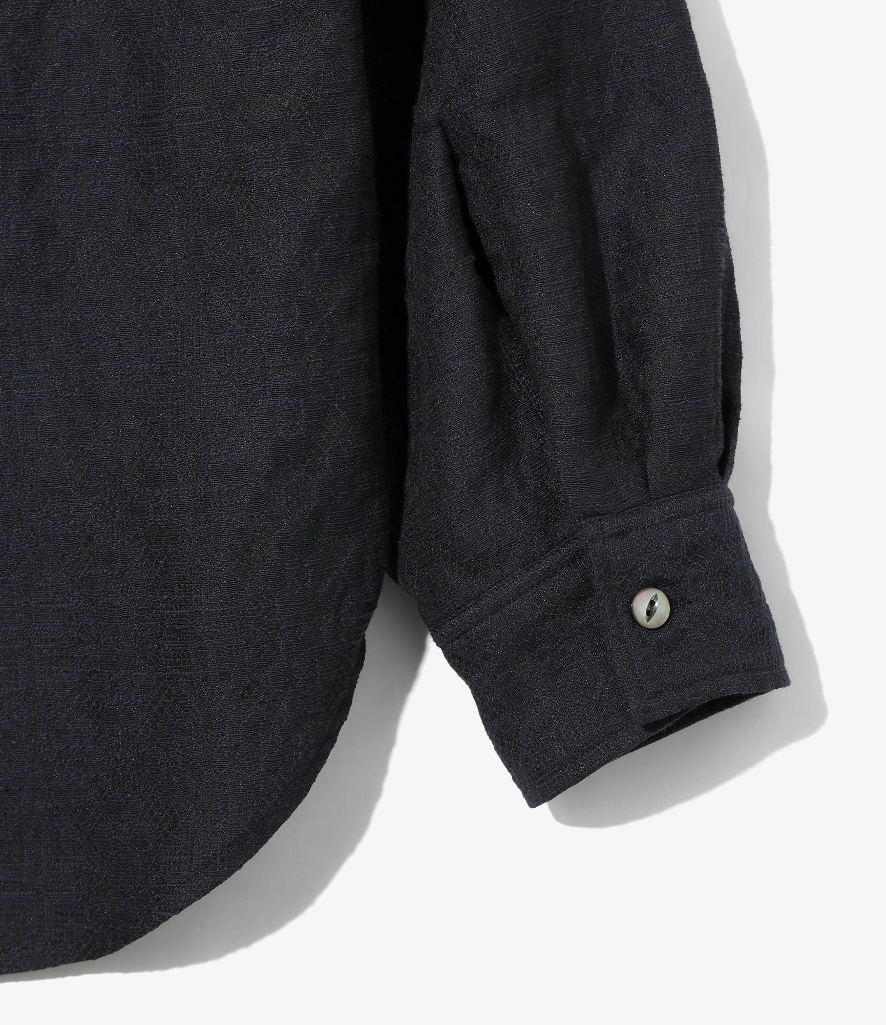 Pin-Tuck Collar Shirt - Navy - Geometric Jacquard