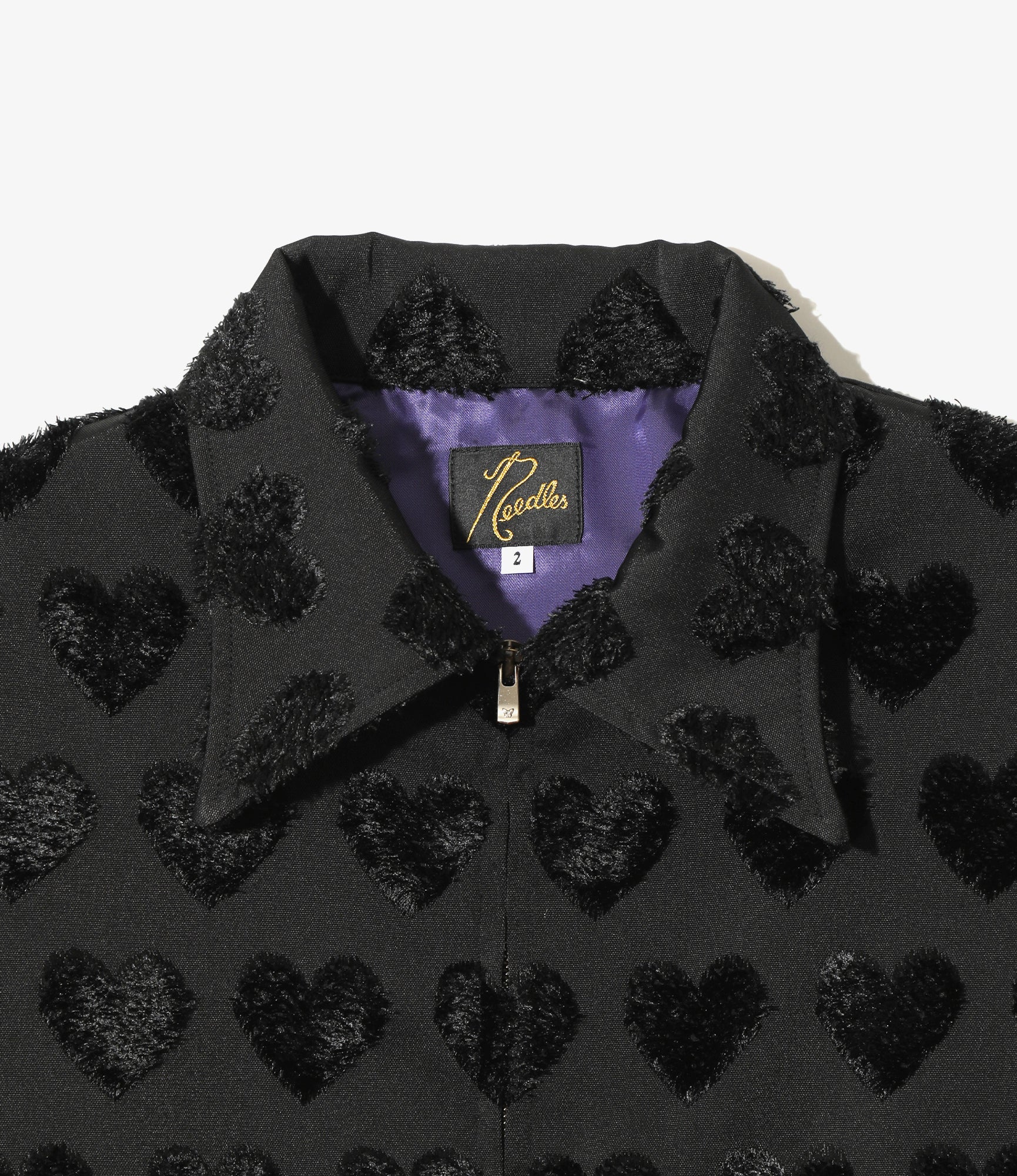 Women's Long Point Collar Jacket - Black - Cut Jacquard Heart Fringe