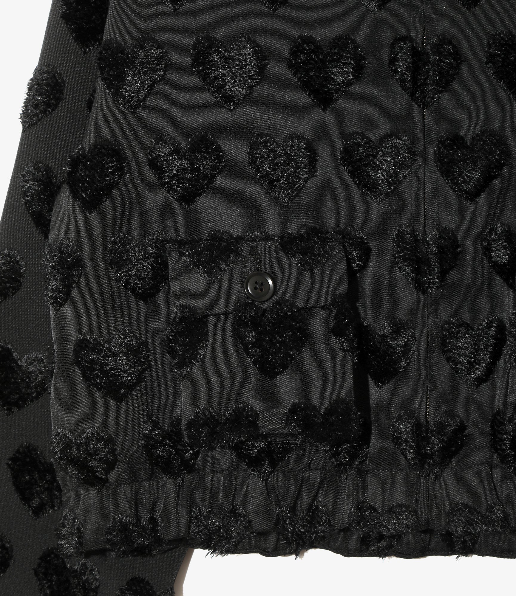 Women's Long Point Collar Jacket - Black - Cut Jacquard Heart Fringe