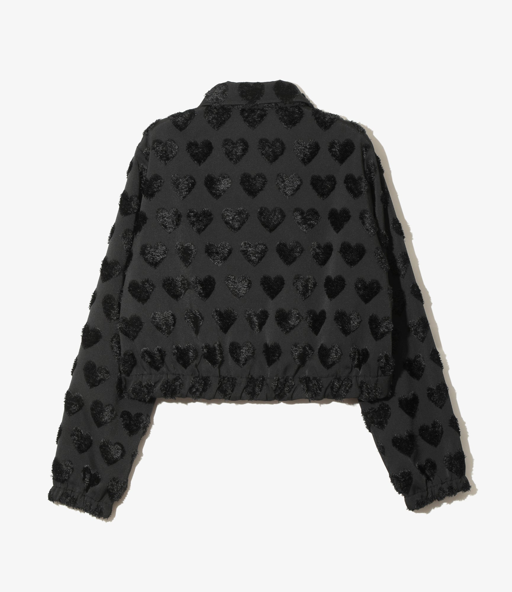 Women's Long Point Collar Jacket - Black - Cut Jacquard Heart Fringe