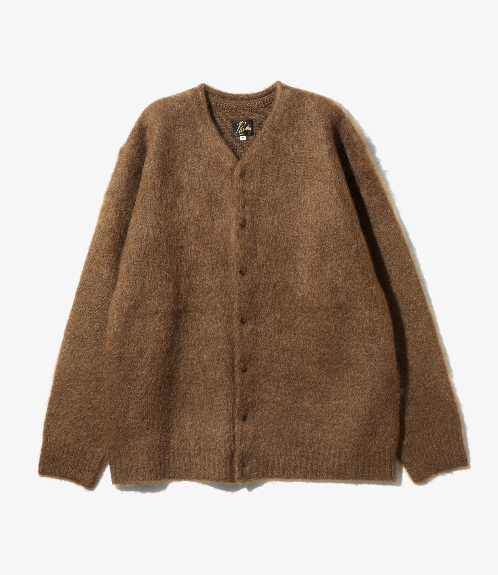 Mohair Crew Neck Cardigan - Brown - Solid
