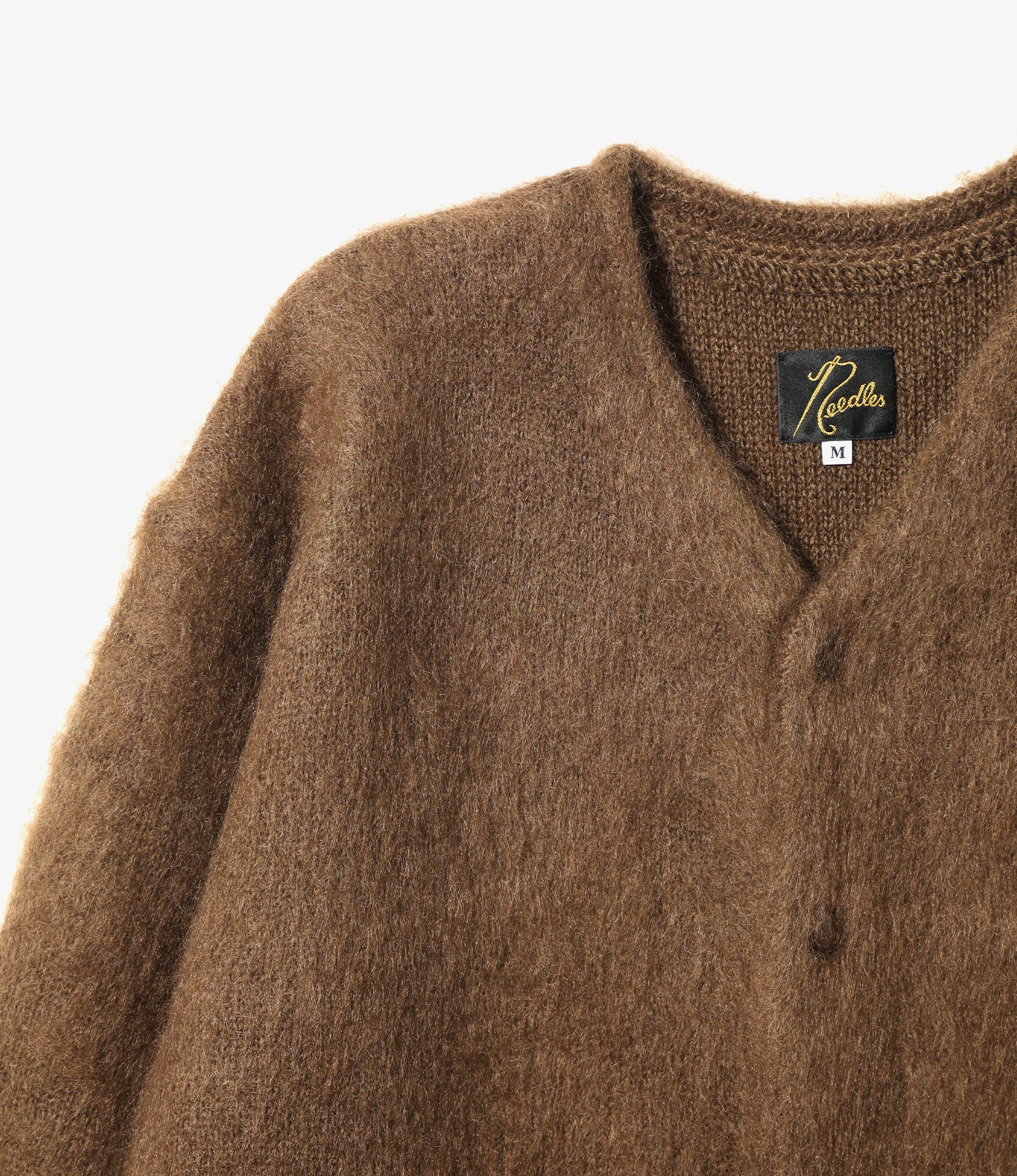 Mohair Crew Neck Cardigan - Brown - Solid