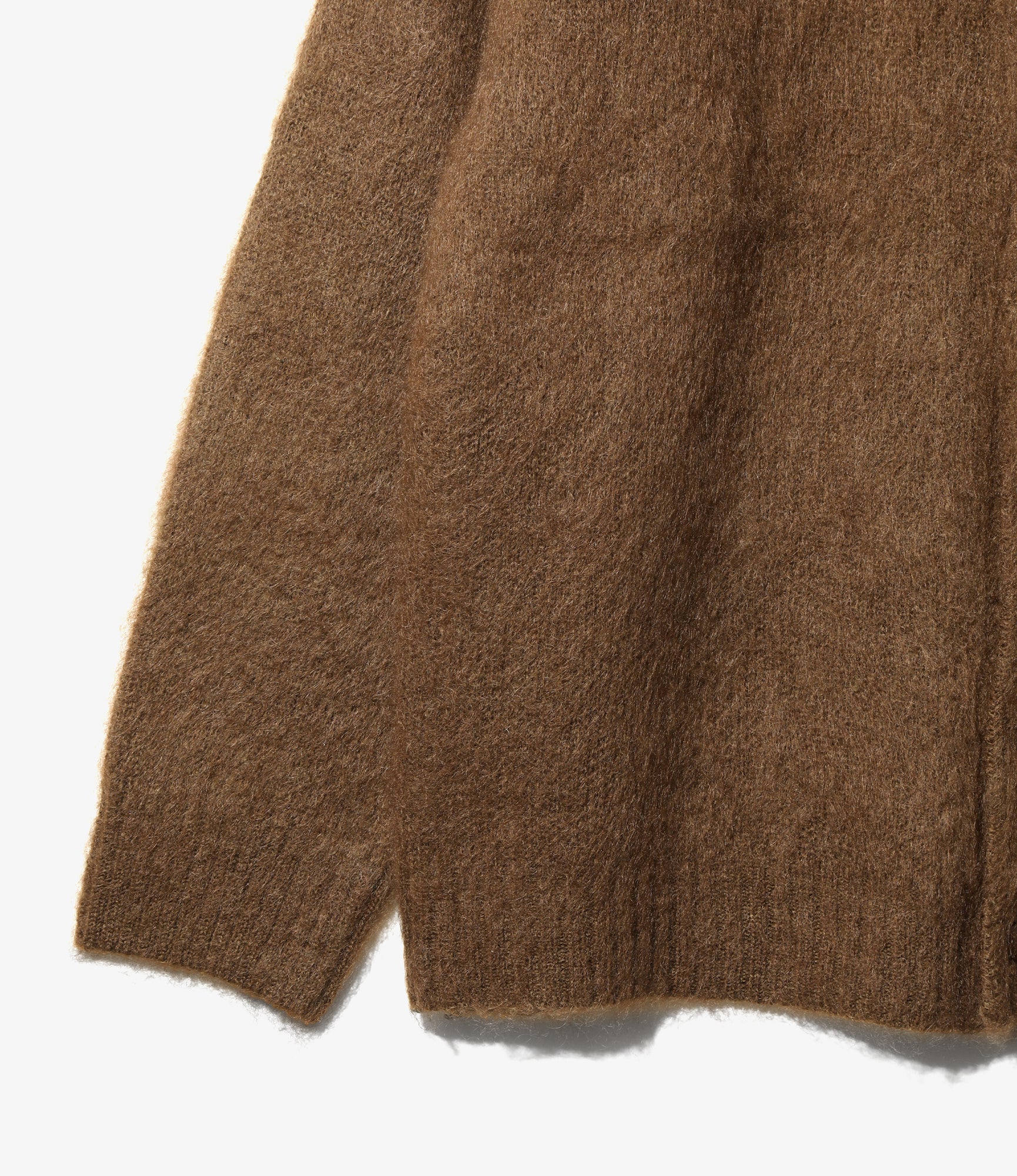 Mohair Crew Neck Cardigan - Brown - Solid