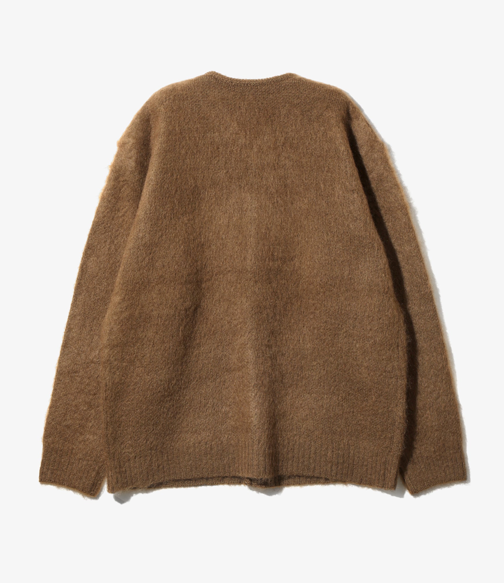 Mohair Crew Neck Cardigan - Brown - Solid