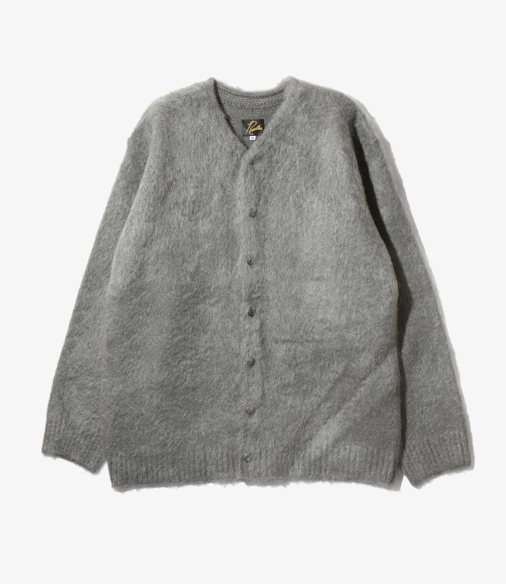 Mohair Crew Neck Cardigan - Blue Grey - Solid