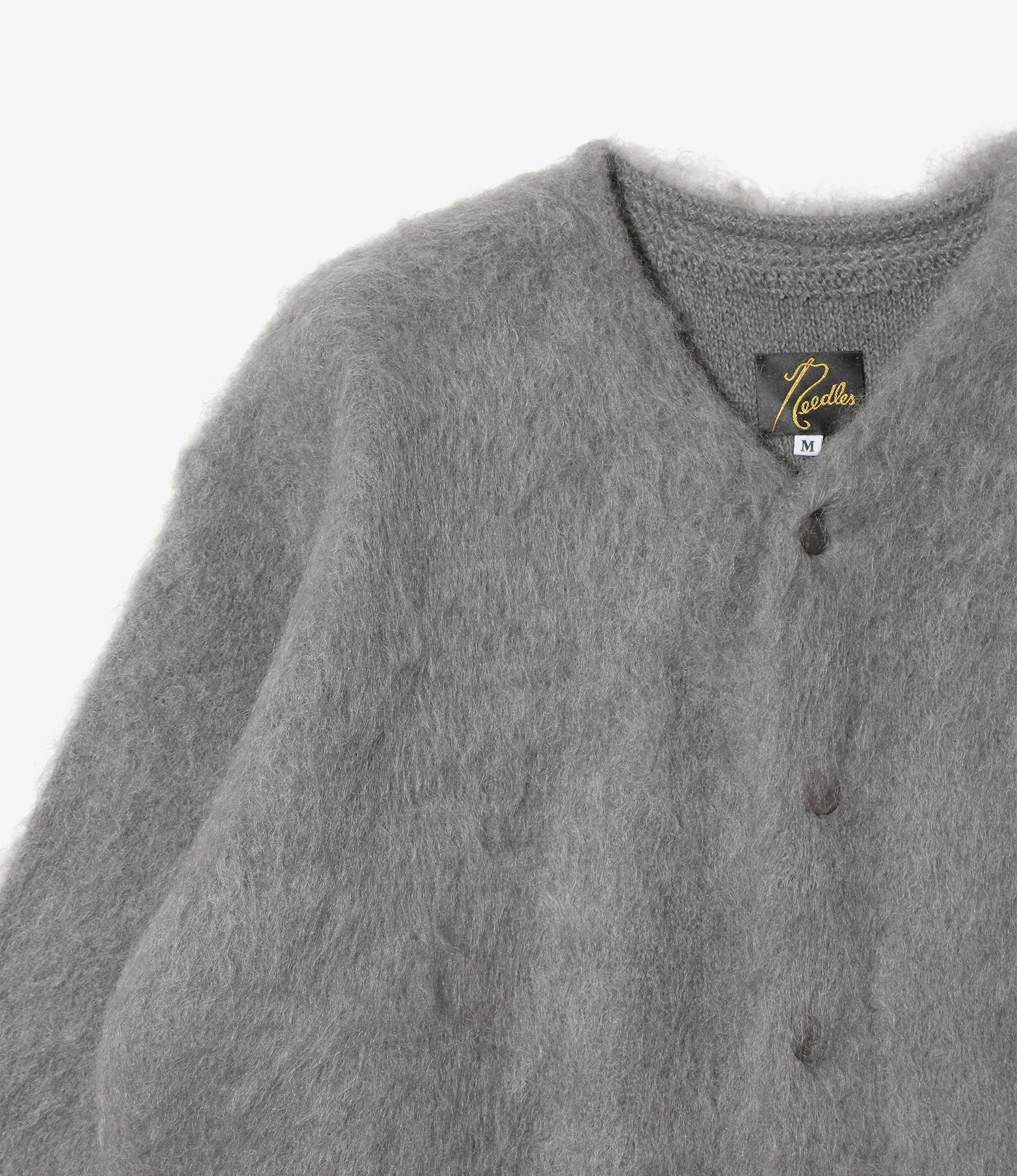 Mohair Crew Neck Cardigan - Blue Grey - Solid