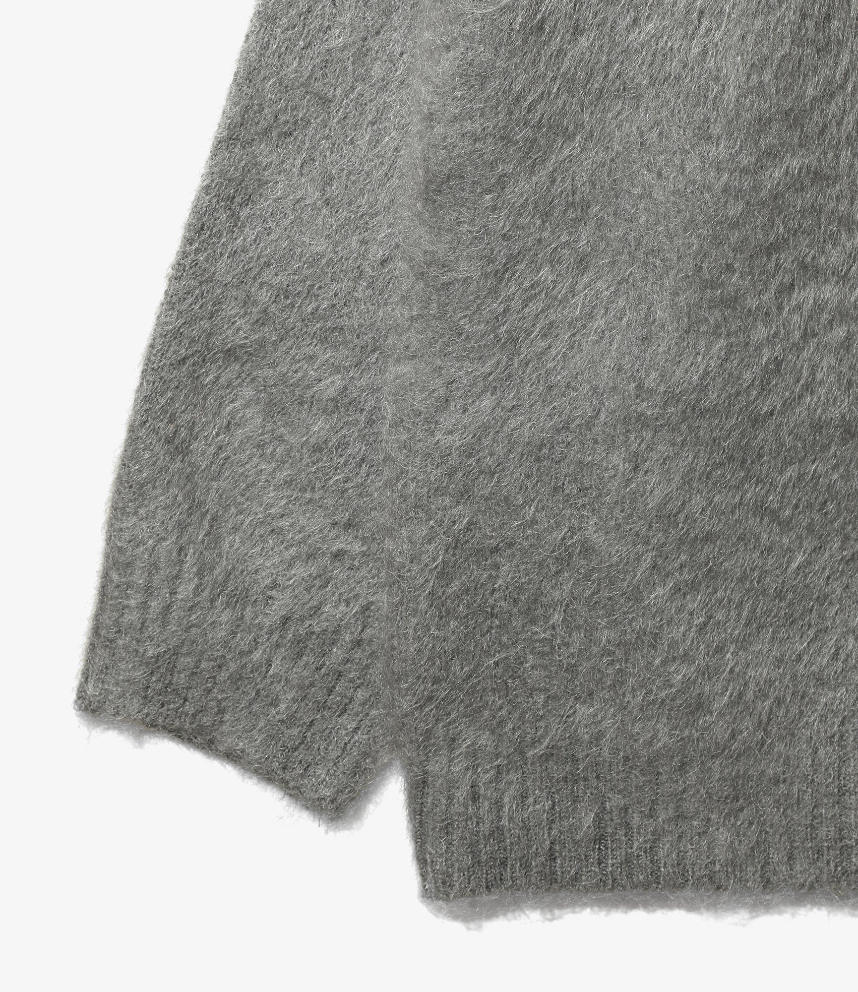Mohair Crew Neck Cardigan - Blue Grey - Solid