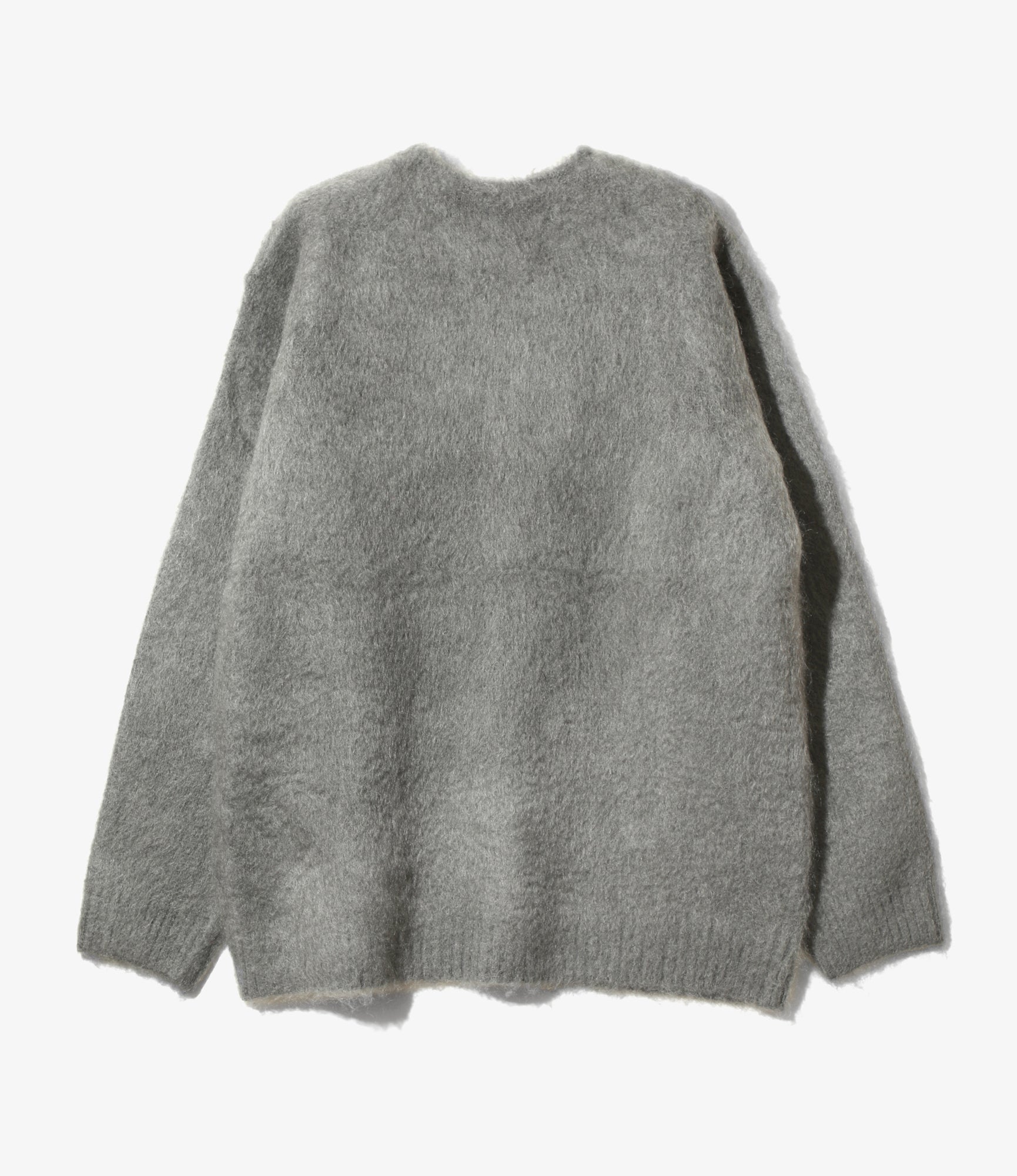 Mohair Crew Neck Cardigan - Blue Grey - Solid