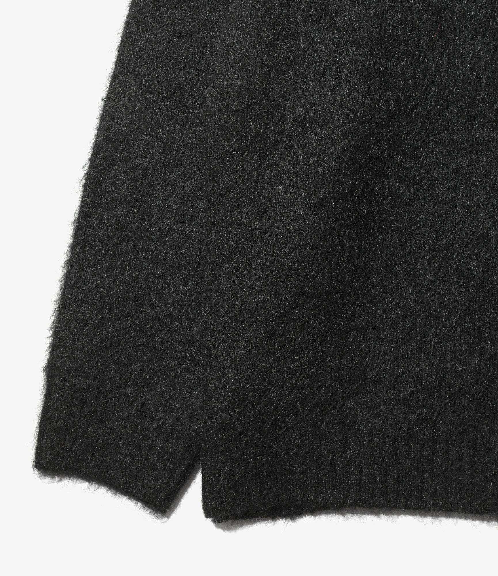 Mohair Crew Neck Cardigan - Black - Solid