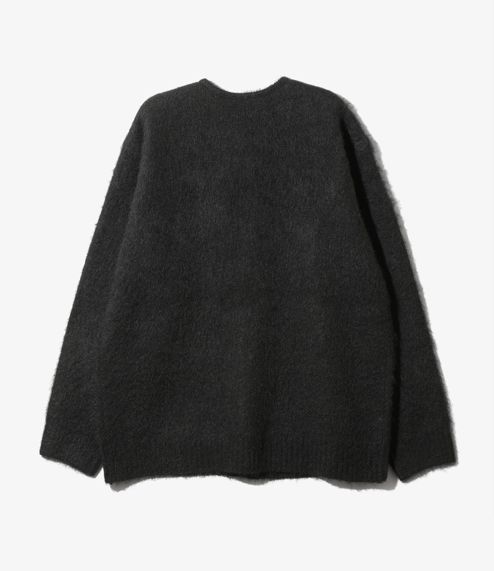 Mohair Crew Neck Cardigan - Black - Solid