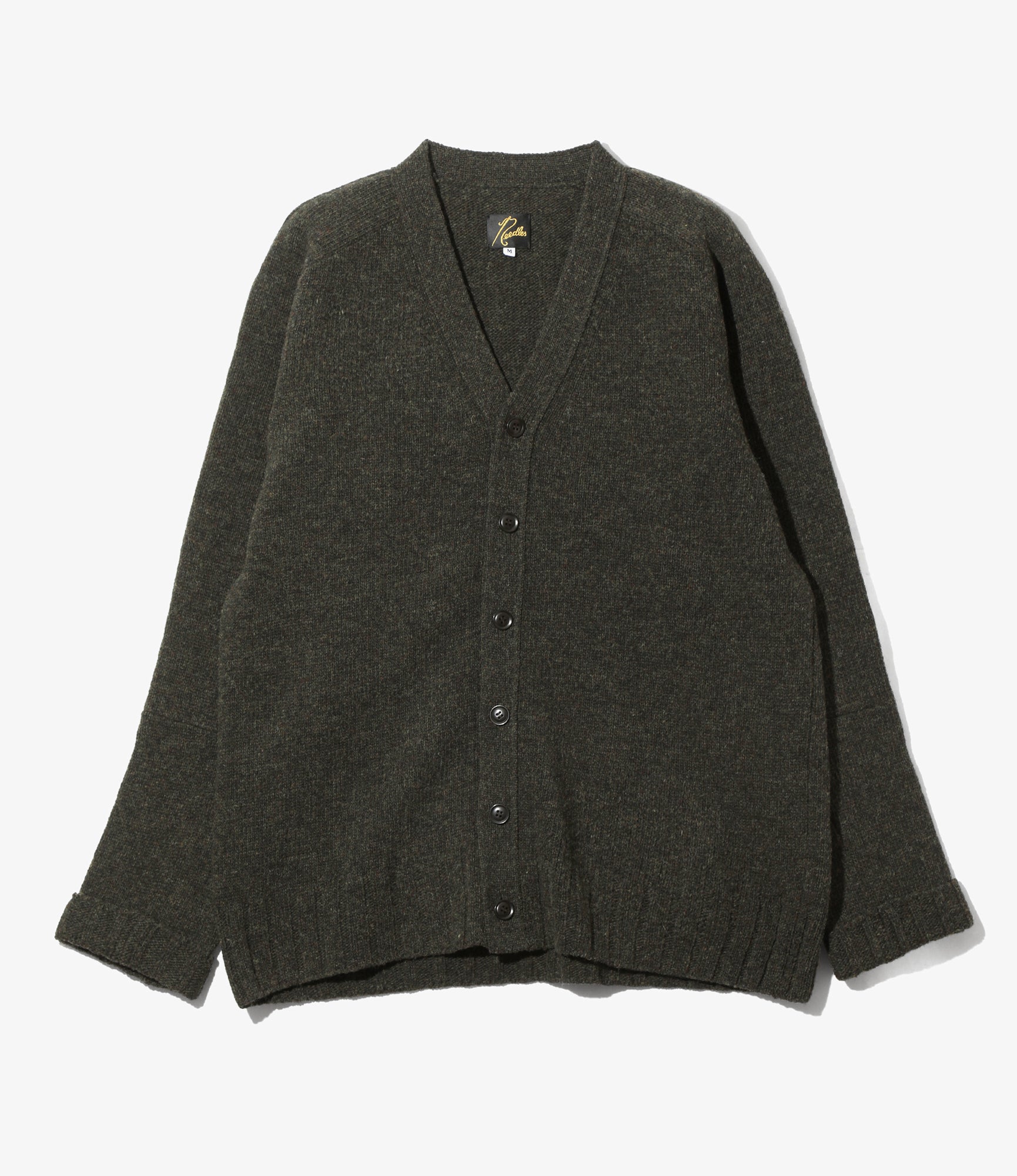 Damaged V Neck Cardigan - Loden - Shetland Wool