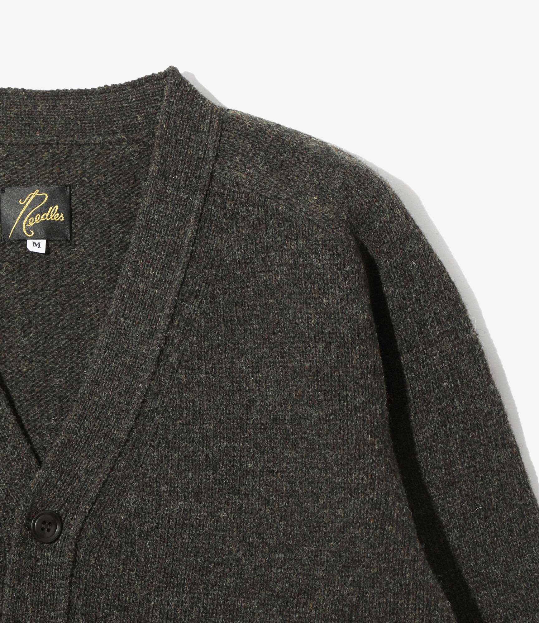 Damaged V Neck Cardigan - Loden - Shetland Wool