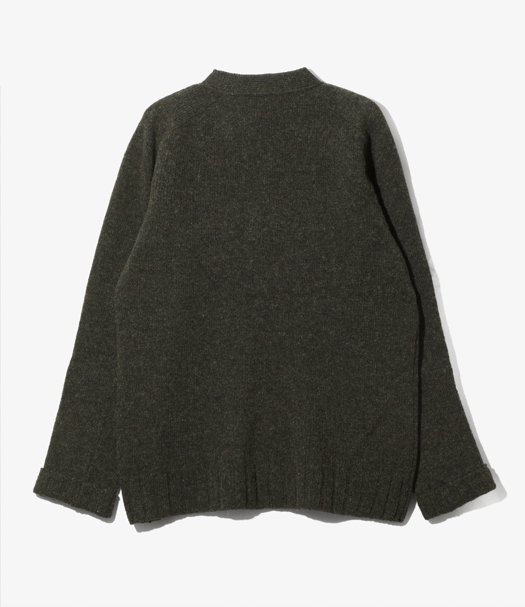 Damaged V Neck Cardigan - Loden - Shetland Wool