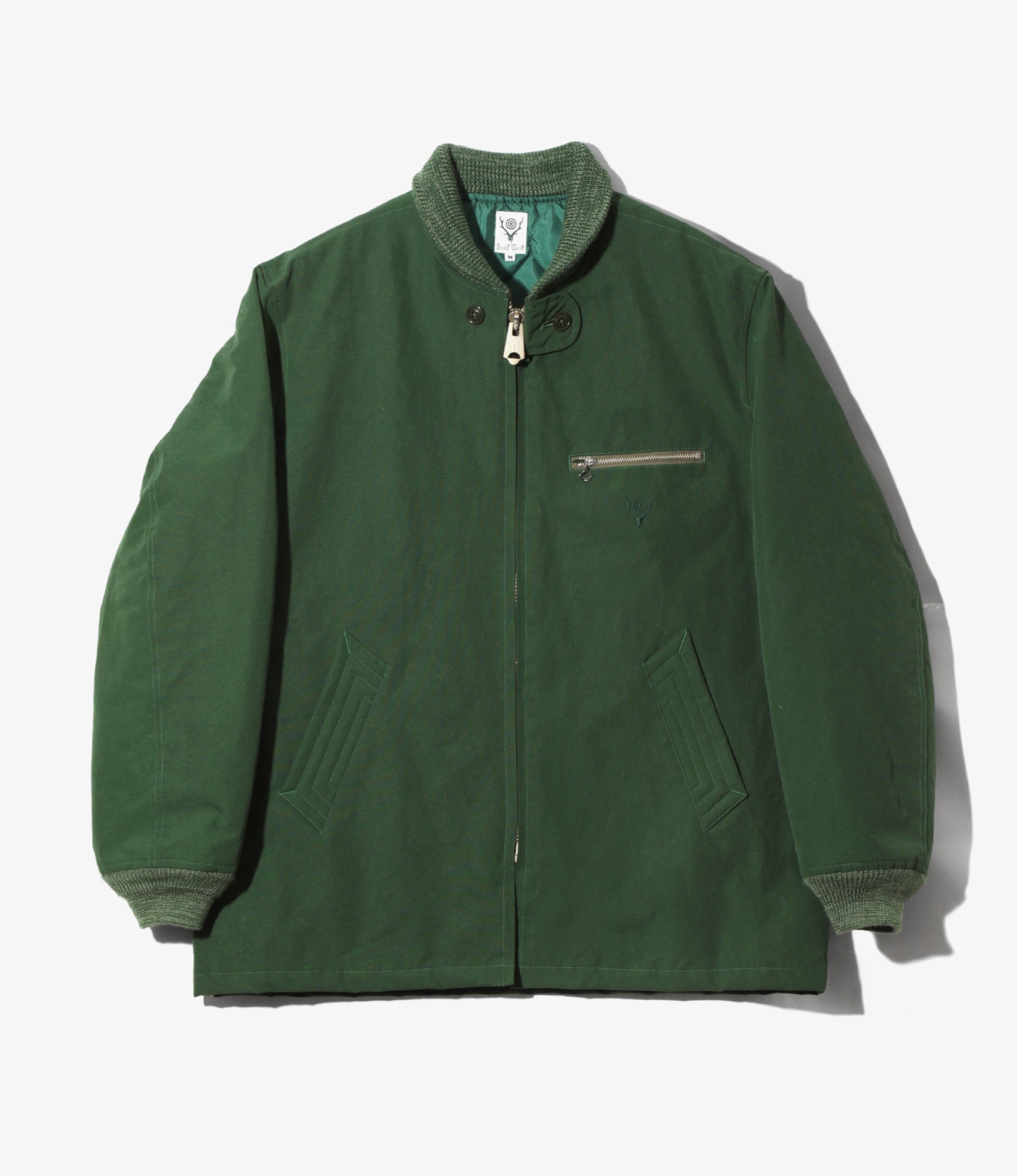 Rib Collar Quilted Coat - Green - C/N Grosgrain