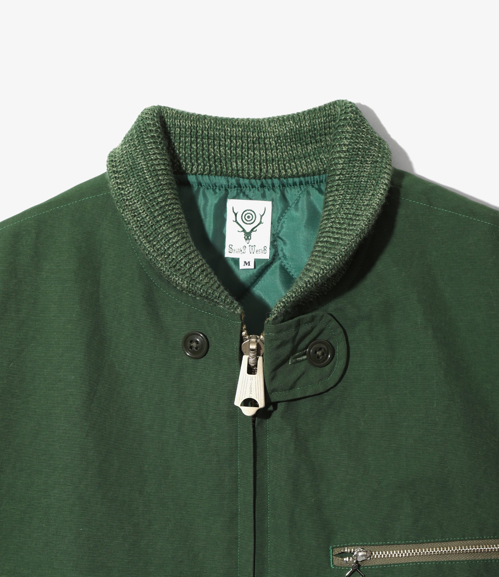 Rib Collar Quilted Coat - Green - C/N Grosgrain