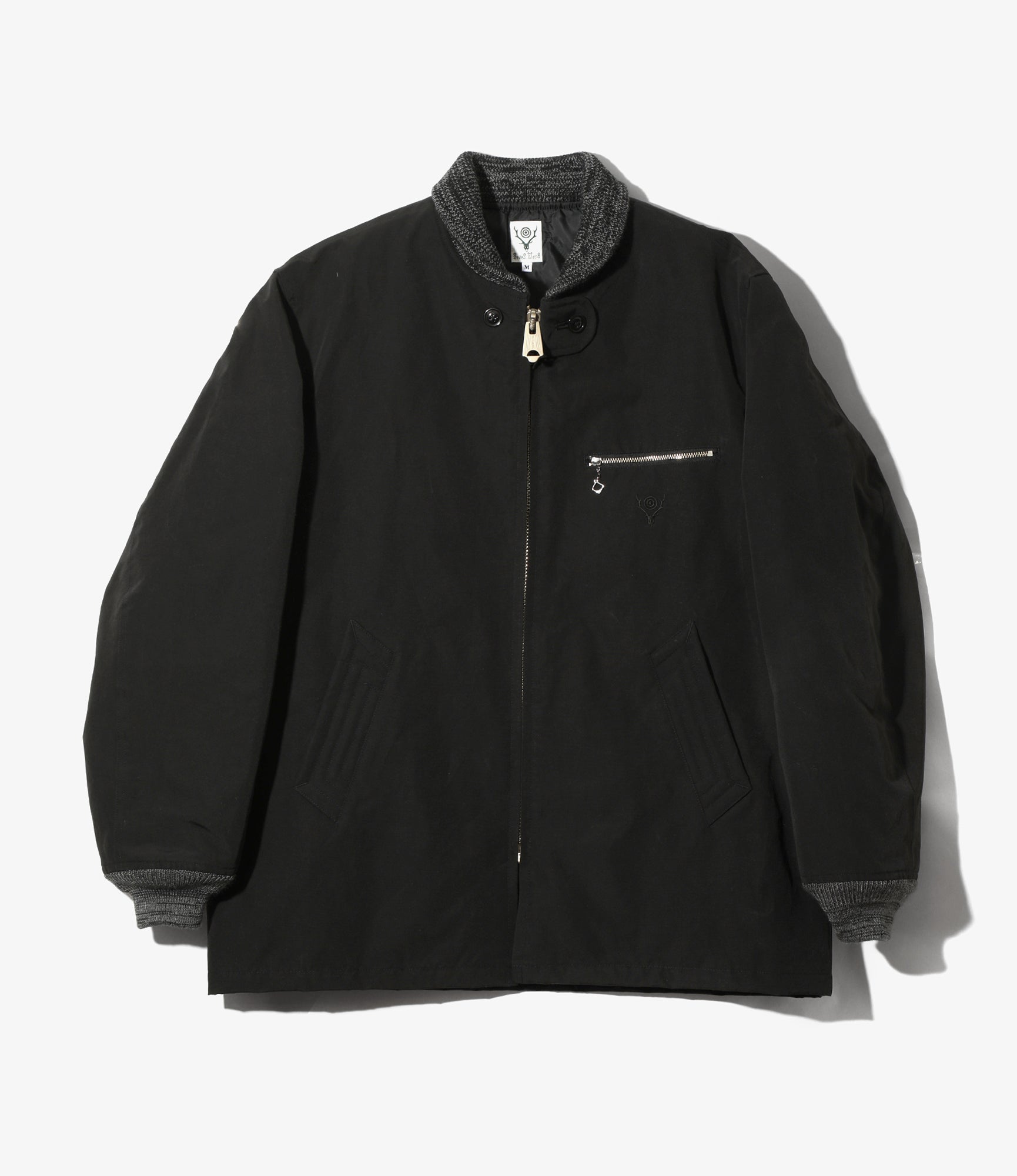 Rib Collar Quilted Coat - Black - C/N Grosgrain