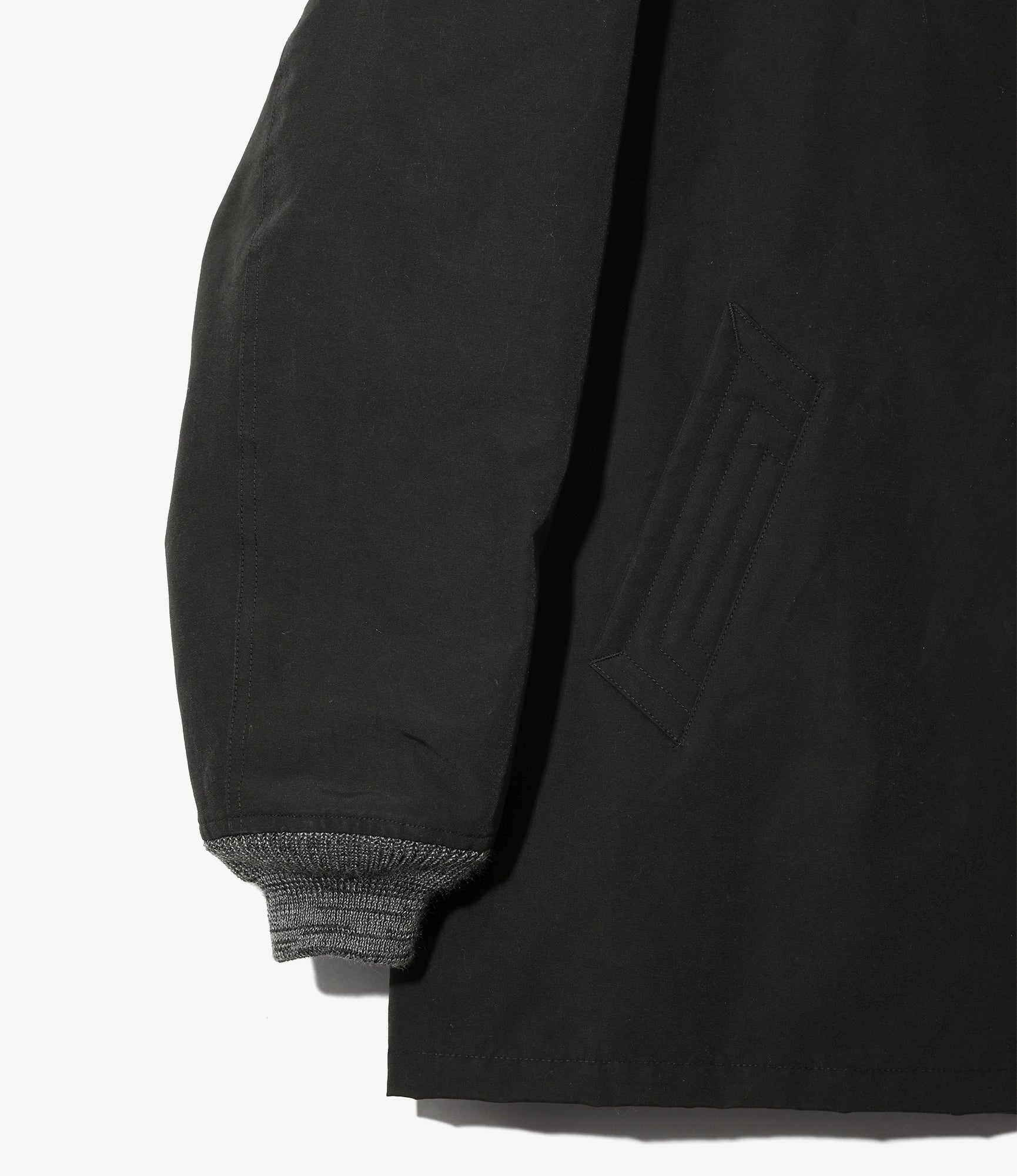 Rib Collar Quilted Coat - Black - C/N Grosgrain