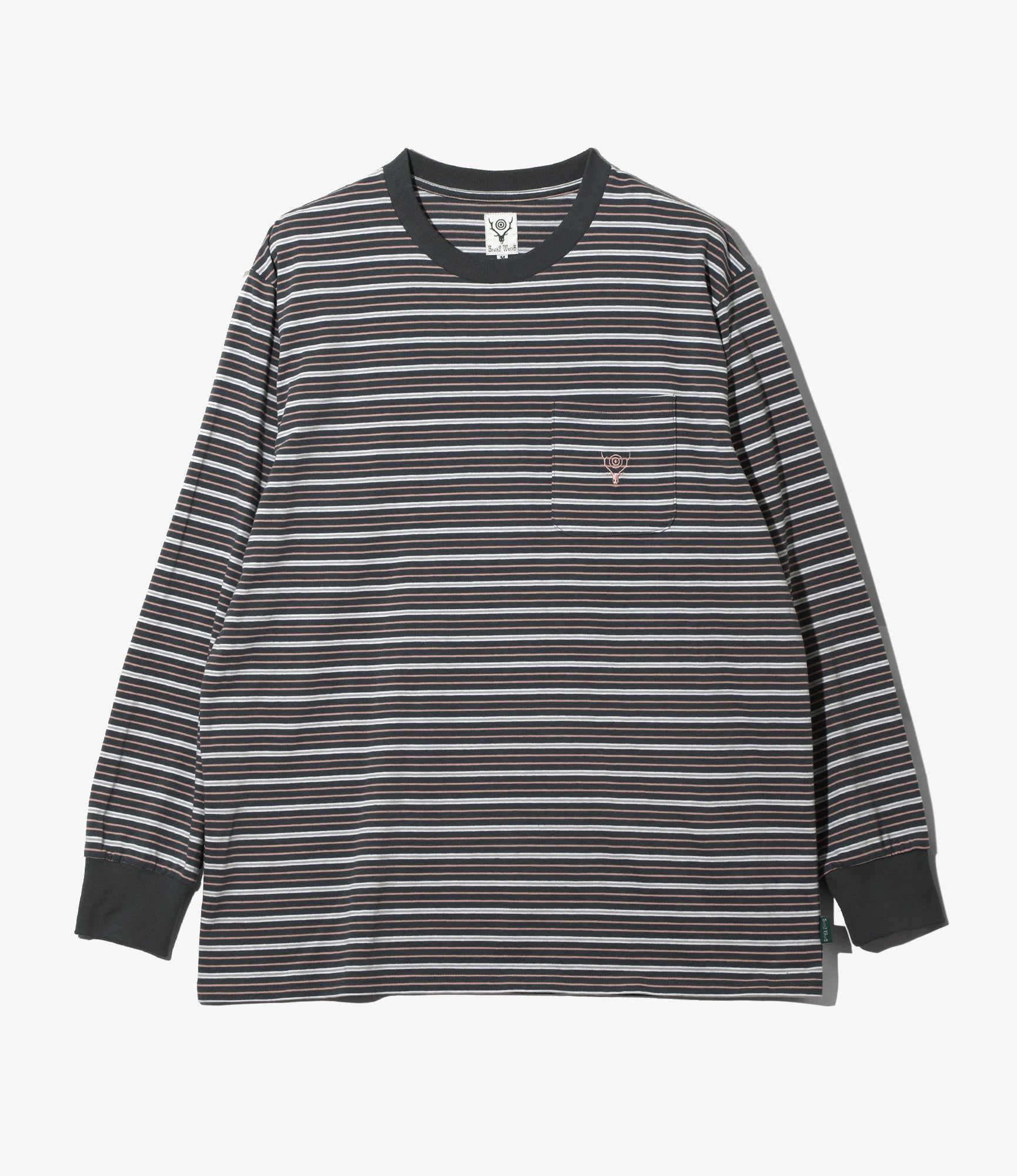 L/S Round Pocket Tee - Grey - Multi Stripe