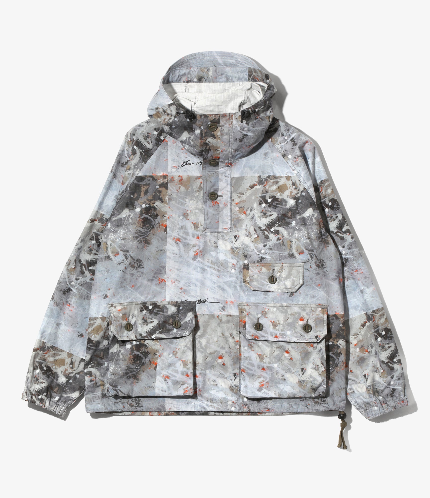 South2 West8 x Ben Miller Military Smoc - Grey - Printed Cotton Ripstop