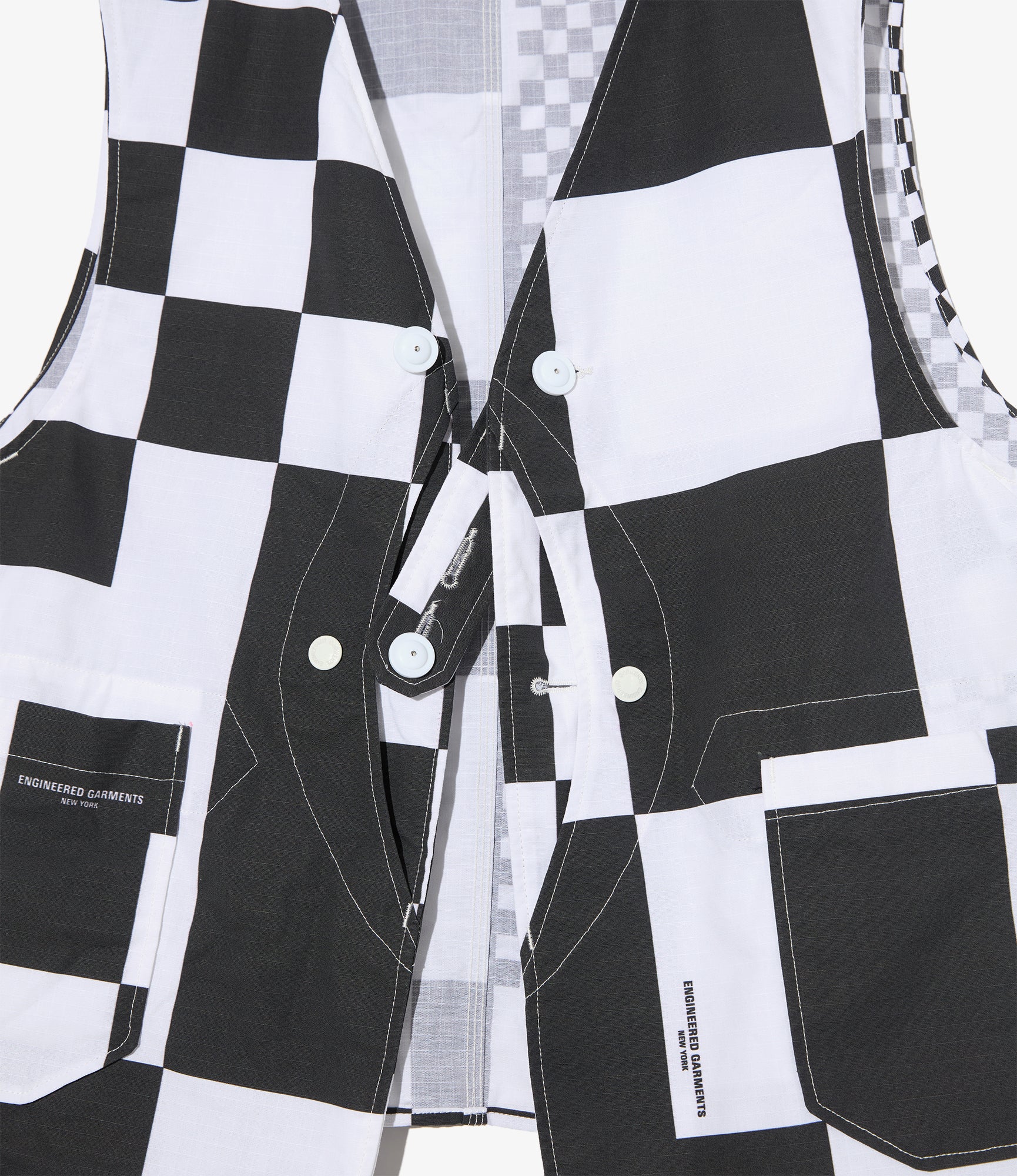 Upland Vest - White/Black Checker Print Cotton Ripstop