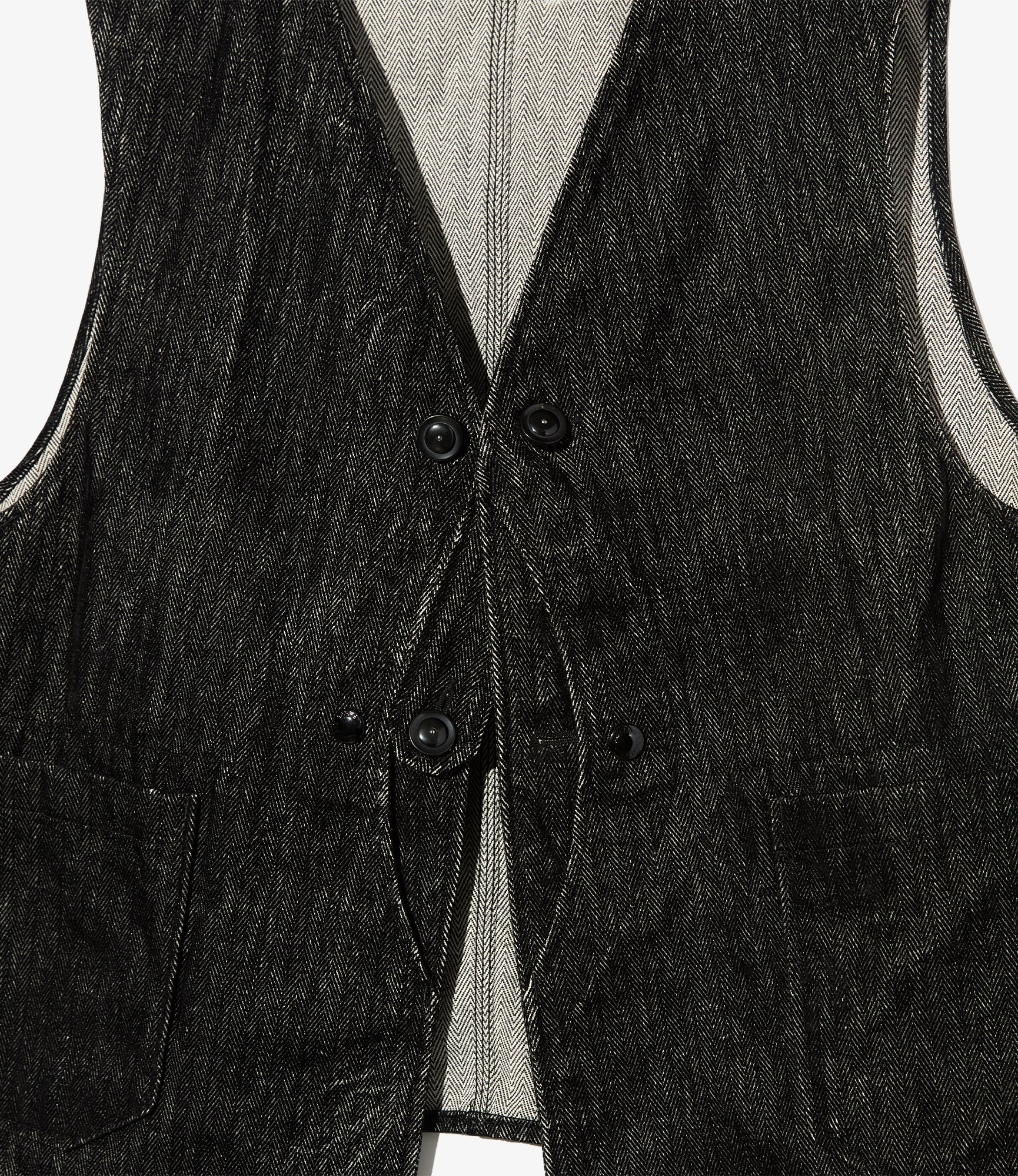 Upland Vest - Black Cotton Flocking Herringbone
