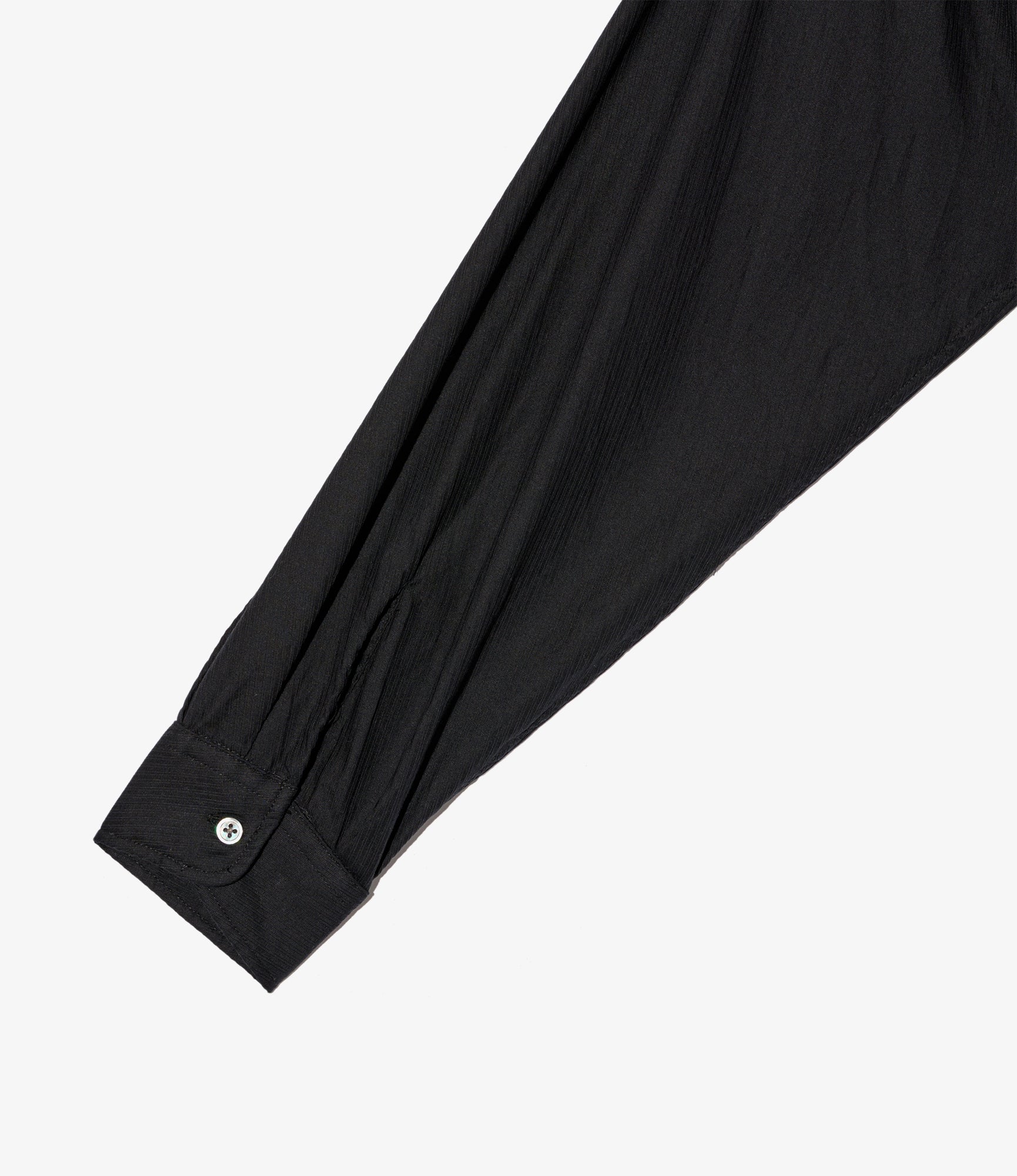 Wing Collar Shirt - Black Cotton Diagonal Dobby Stripe