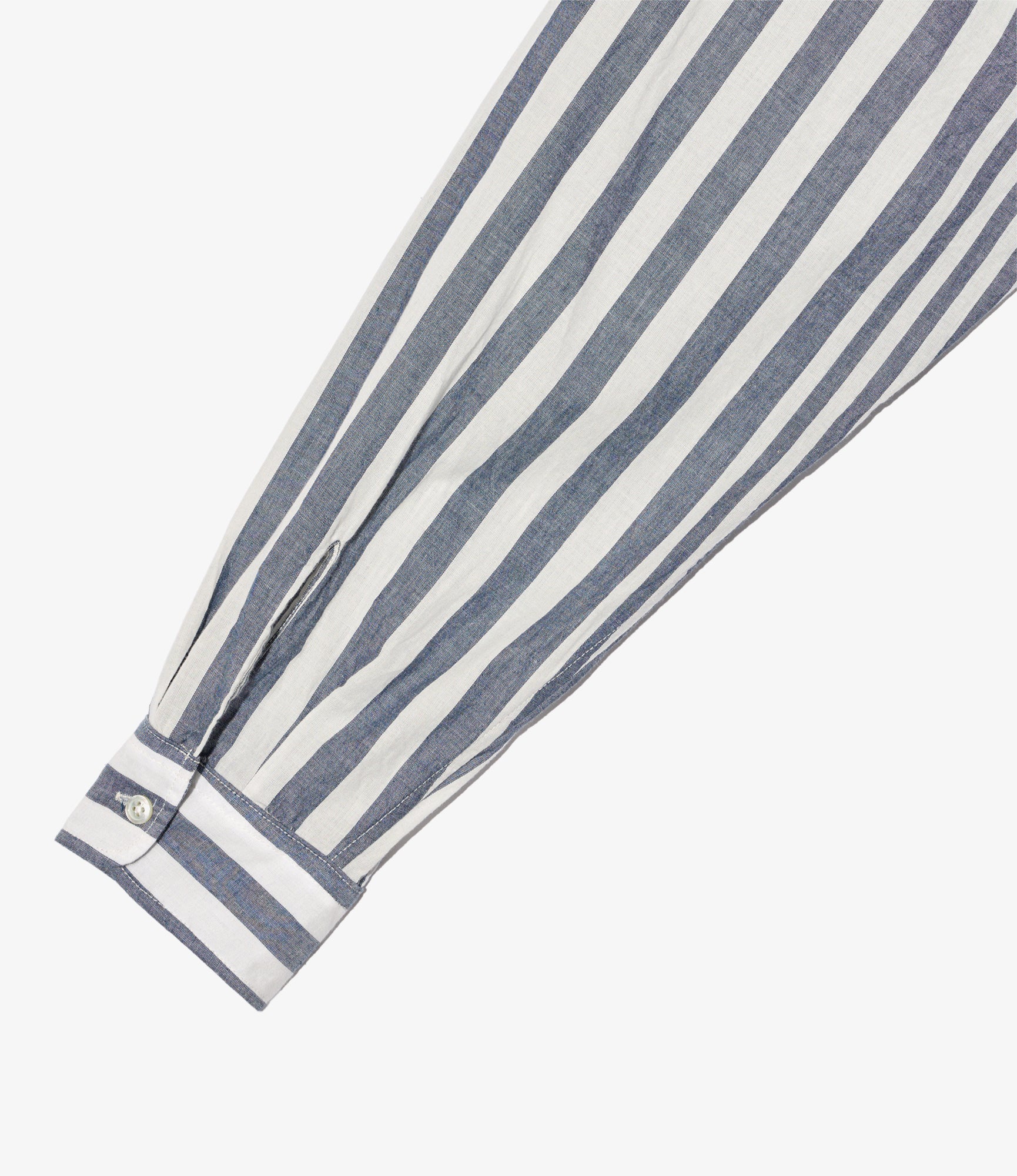 Wing Collar Shirt - Blue/White Stripe Cotton Chambray