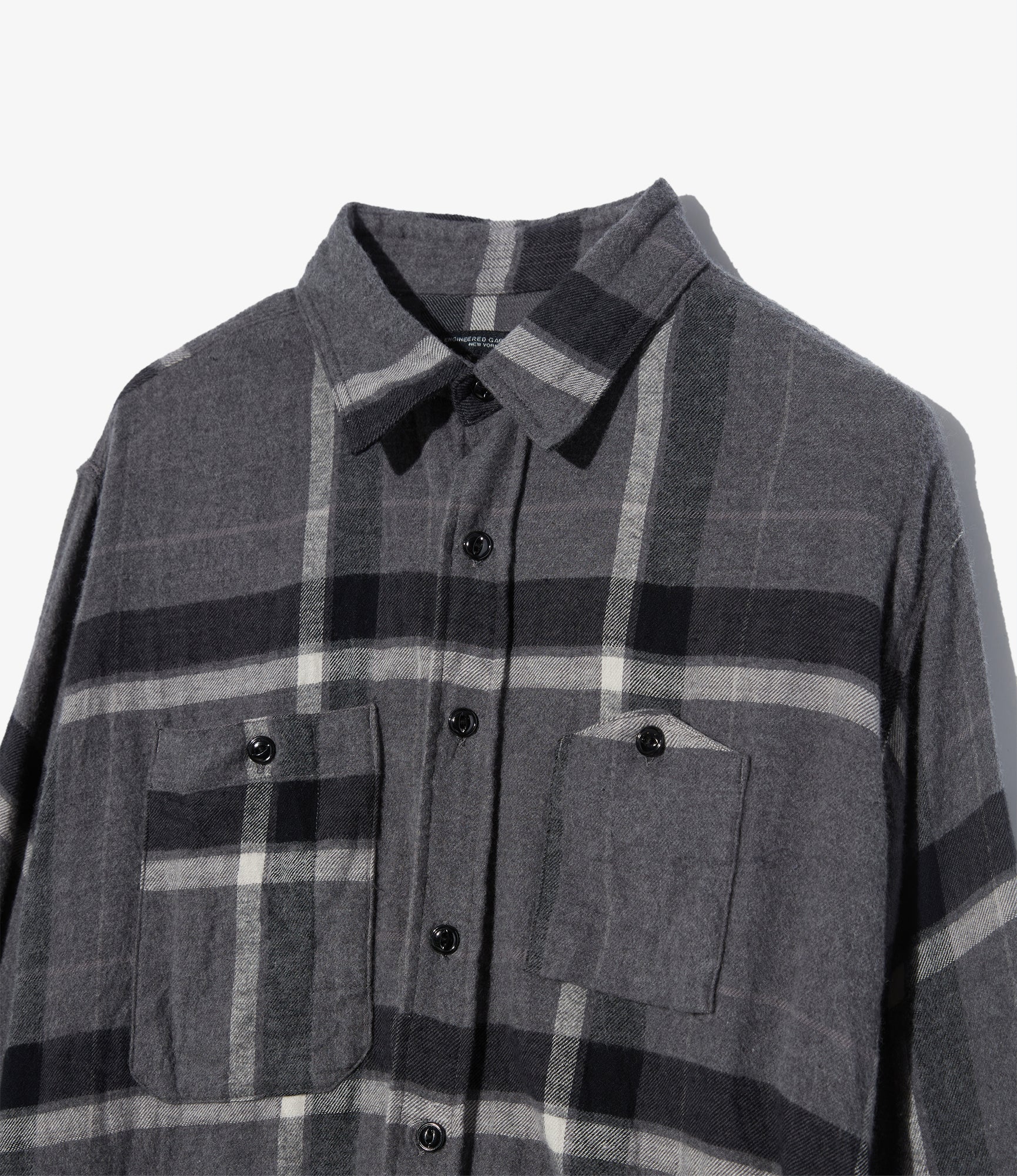 Work Shirt - Grey/Black Cotton Brushed Big Plaid
