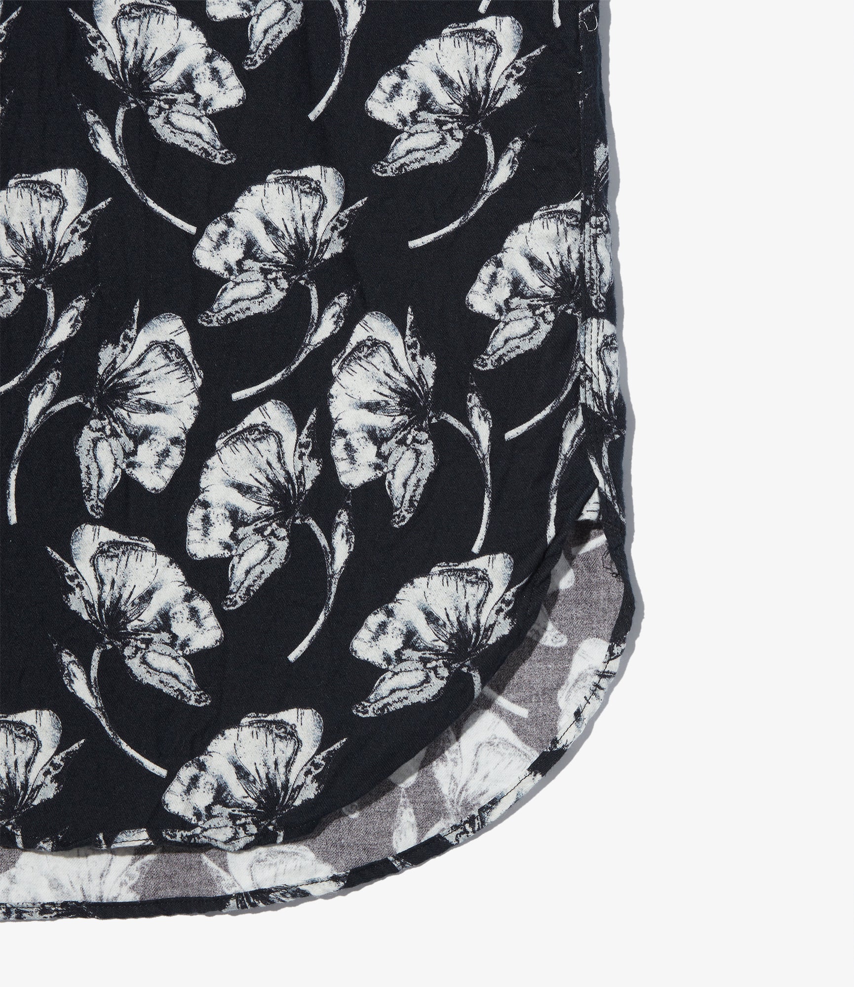 Work Shirt - Black/White Cotton Brushed Floral Print