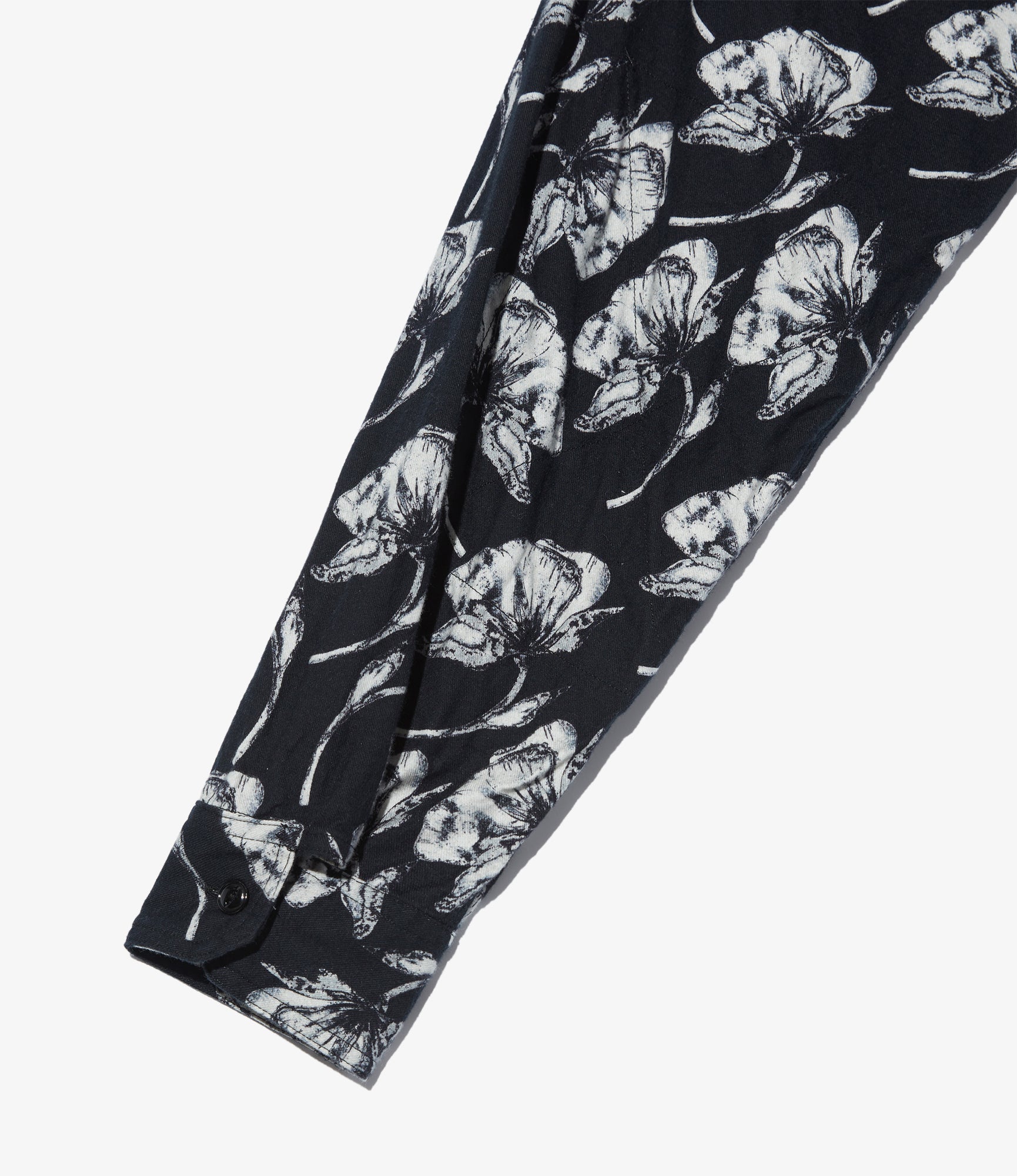 Work Shirt - Black/White Cotton Brushed Floral Print